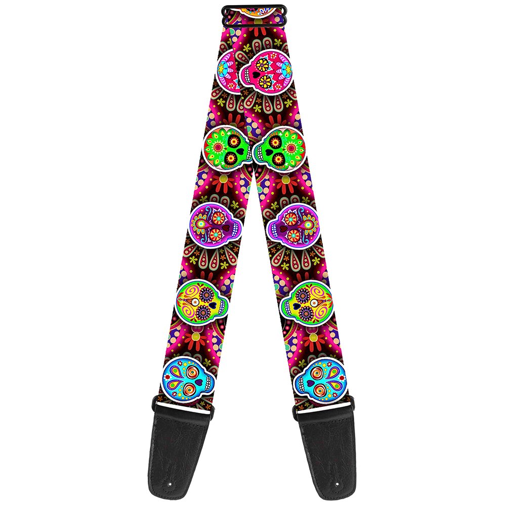 BuckleDown Guitar Strap  Six Sugar Skulls Multi Color  2 Wide  2954 Length