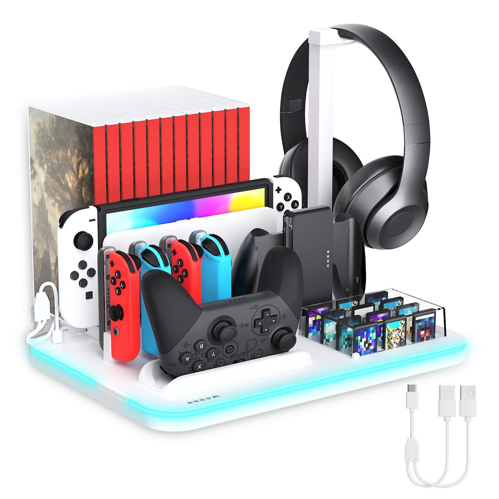 Hosanwell Switch Controller Charging Dock Station with RGB Light, Switch Game Organizer Station for Nintendo Switch & OLED Joyco