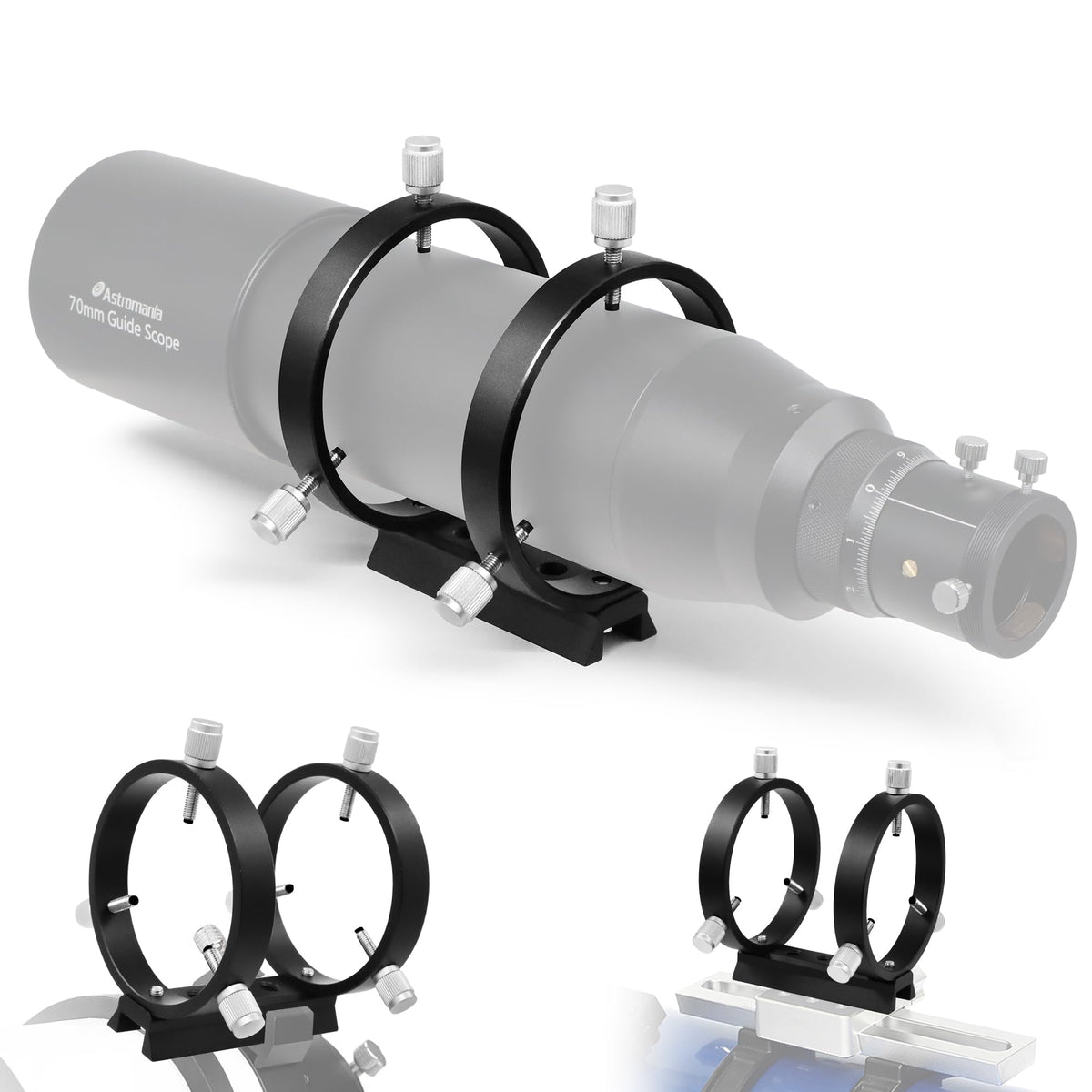 Astromania Adjustable Guiding Scope Ring Set With Plate - 90 Mm Inside Diameter (Pair) - For Telescope Tube Diameter Or Finders 