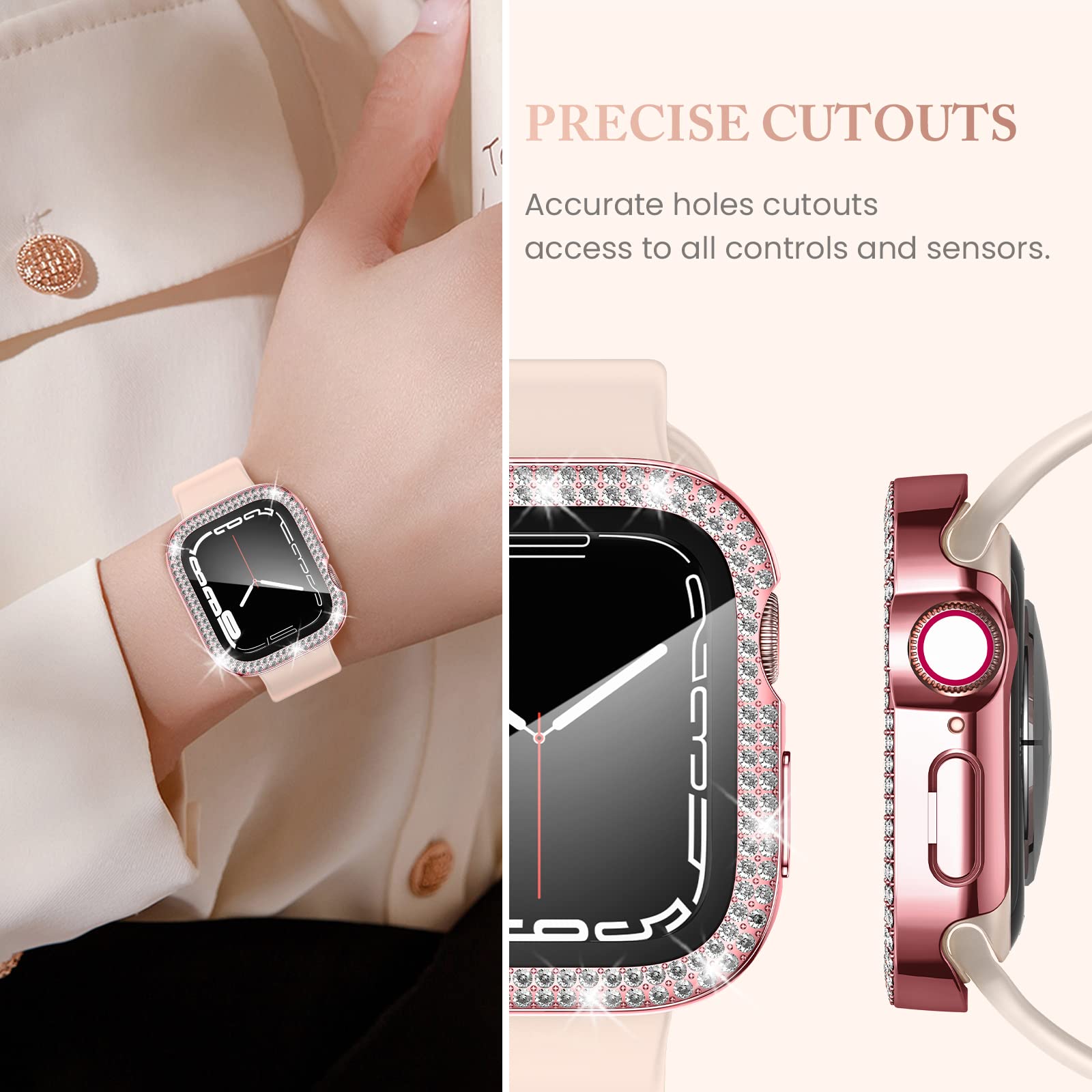 Goton 4 Pack Bling Screen Protector For Apple Watch Series 6 5 4 Se 40Mm Case, Women Glitter Diamond Rhinestone Bumper Cover For