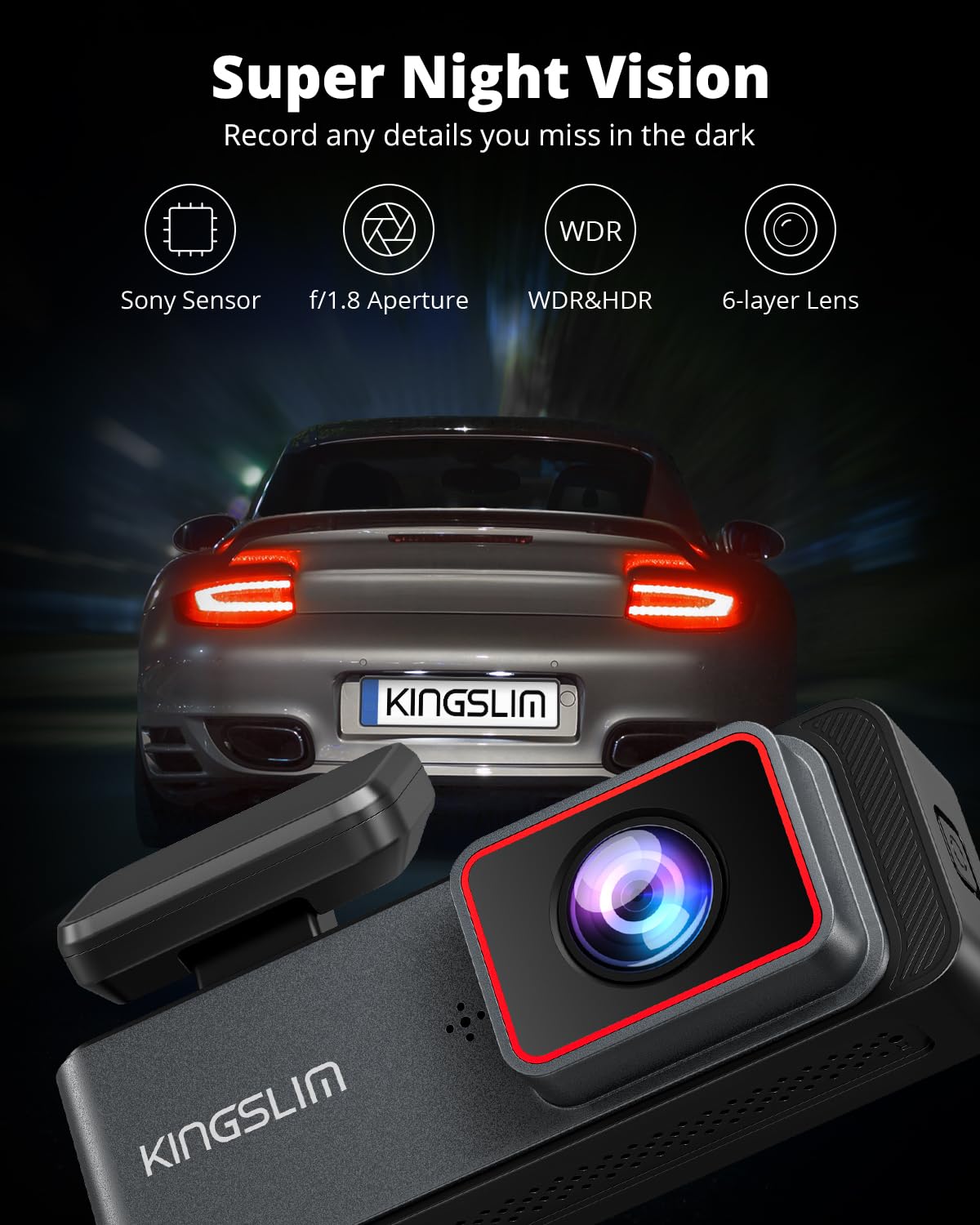 Kingslim E4 4K Dash Cam Front And Rear, Ultra Hd Front 4K Rear 1080P Dual Channel Real 4K Dash Camera For Cars, 1.5'' Mini Lipst