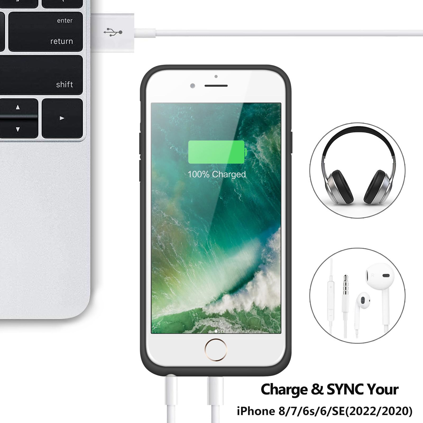 Pxwaxpy Battery Case For Iphone 8/7/6S/6/Se(2022/2020), 6000Mah Rechargeable Charging Case For Iphone 8/7 Portable Battery Pack