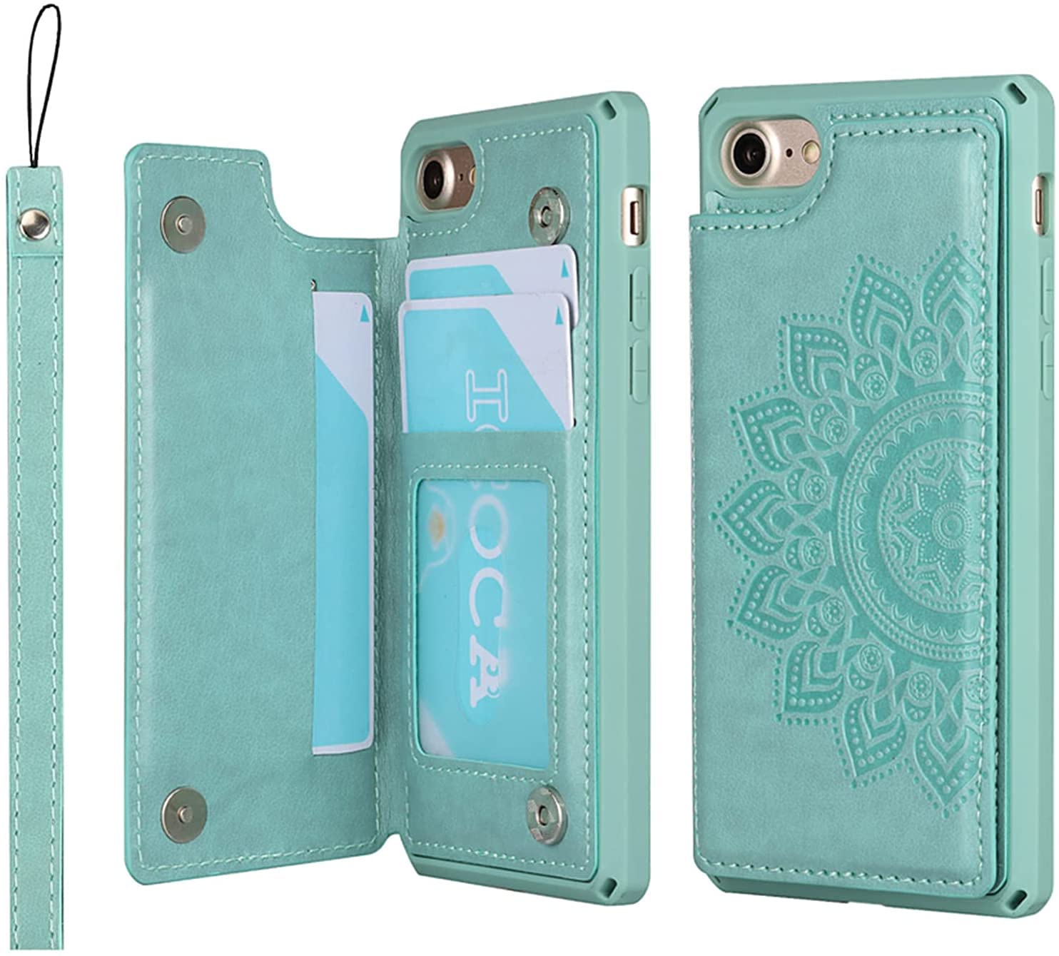 Cavor For Iphone 7/8/Se 2022/Se 2020 Embossed Mandala Pattern Flower Pu Leather Wallet Case With Card Holder Shockproof Cover Fo