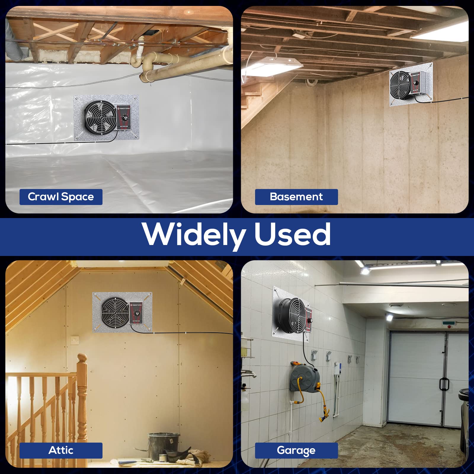 Abestorm 540Cfm Ip 55 Rated Crawlspace Ventilation Fan With Humidistat Thermostat, 8.7Inch Basement Vent Fans With Isolation Mes