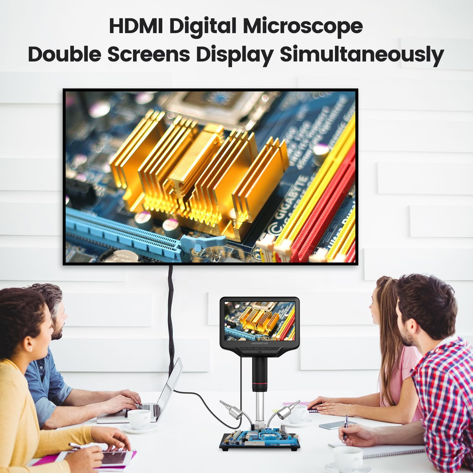 Andonstar Ad407 Pro 3D Hdmi Soldering Digital Microscope With Pro Metal Stand 4Mp Uhd And 7 Inch Adjustable Lcd Screen Usb Video