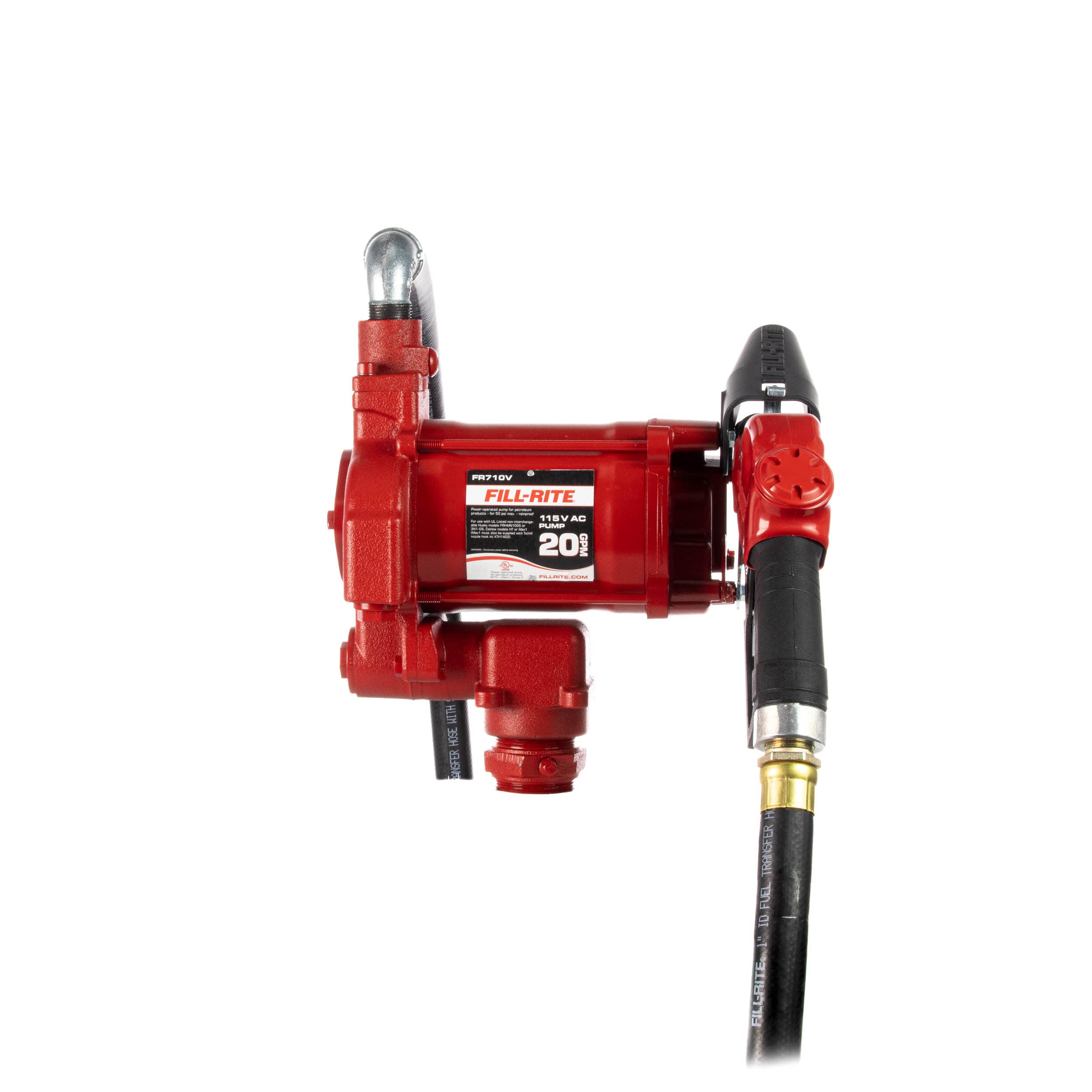 Fill-Rite FR710VB 115V 20 GPM Fuel Transfer Pump with Discharge Hose & Automatic Nozzle, Red | Gasoline, Diesel, Kerosene, Ethan
