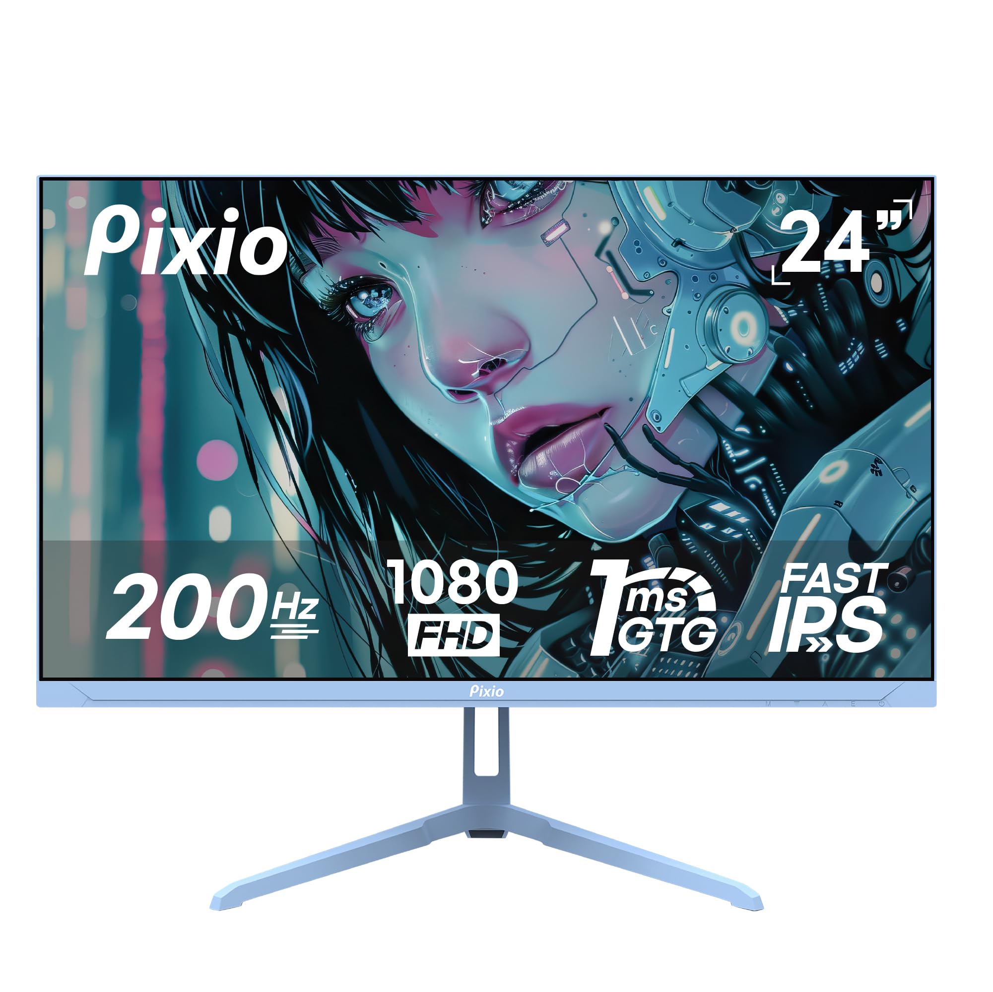 Pixio PX248 Wave Blue 24 inch 200Hz Refresh Rate FHD 1080p Resolution Fast IPS Panel 1ms GTG Response Time Built-in Speakers Gam