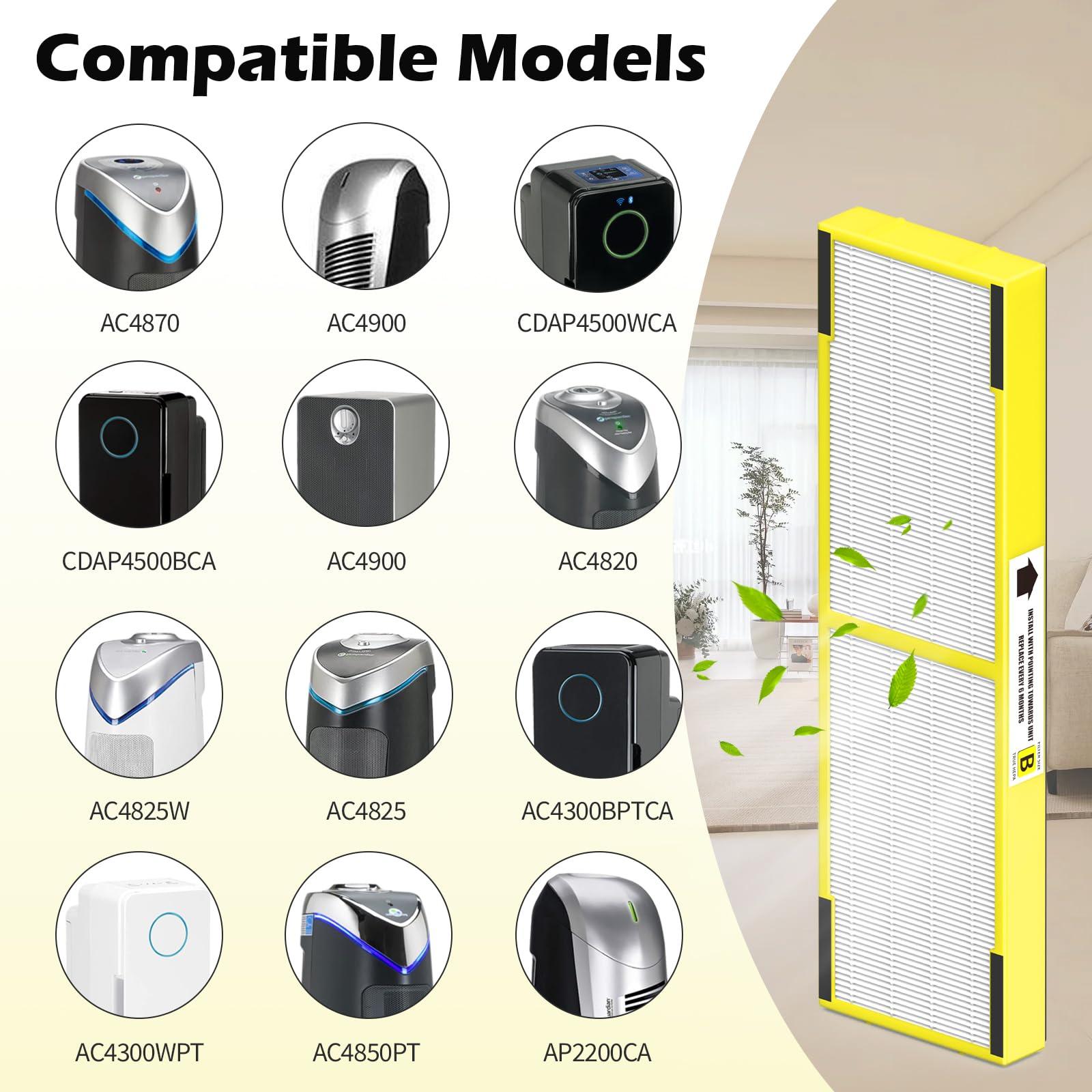 4 Pack Flt4825 Hepa Replacement Filter B & Lb4000 Bulb For Guardian Ac4825, Ac4300, Ac4850, Ac4800, Ac4820, Ac4900 Air Cleaner P