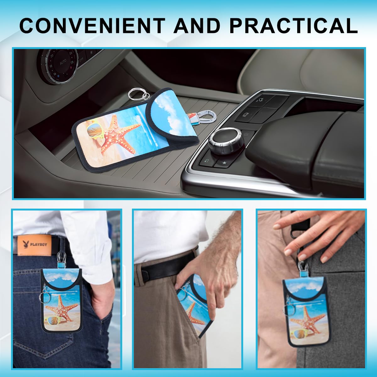 Tildosac 2 Pack Lightweight Faraday Key Fob Protector,Signal Blocking Rfid Key Fob For Car - Deep Blue