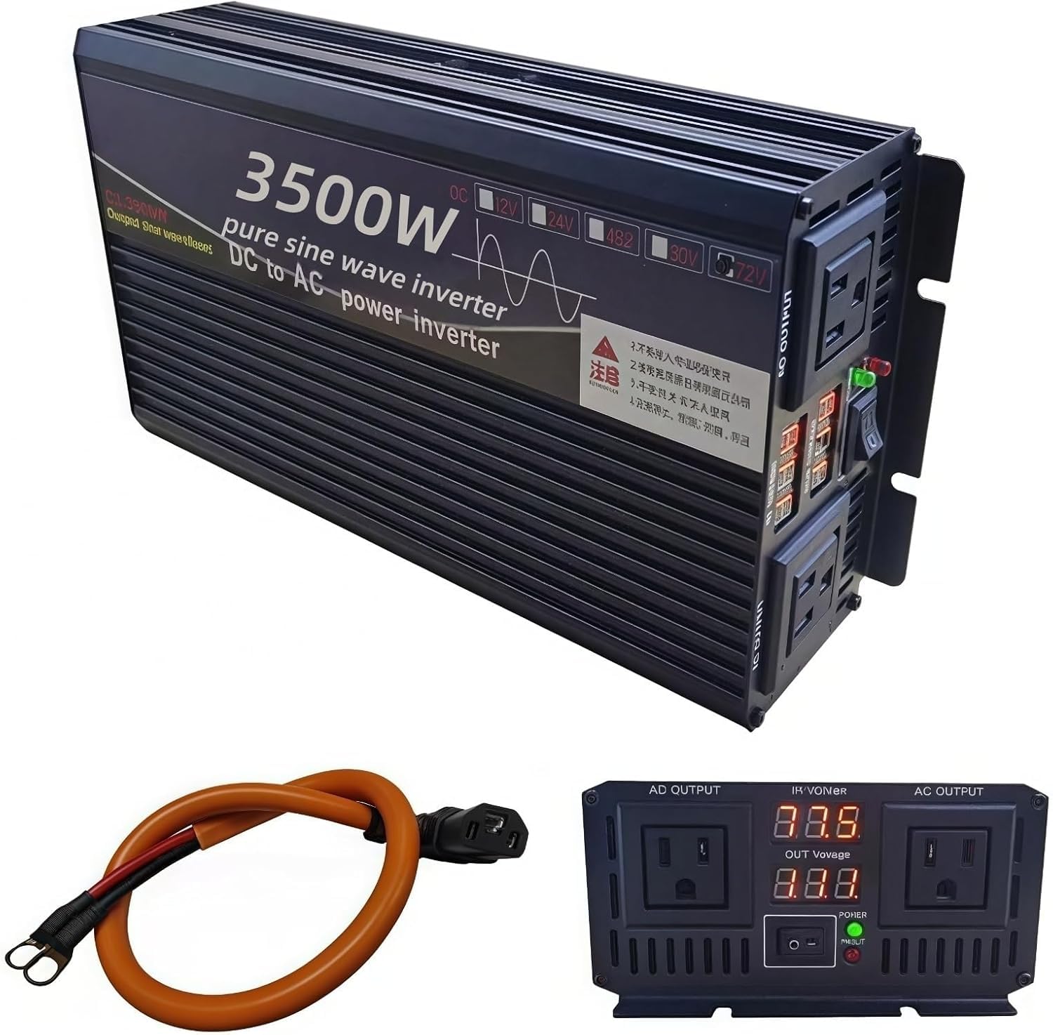 3500 Watt Power Inverter 72V DC to 220V AC Converter, RV Inverter, LED Display with 2 AC Outlets Dual Fans Radiating, for RV, Ca