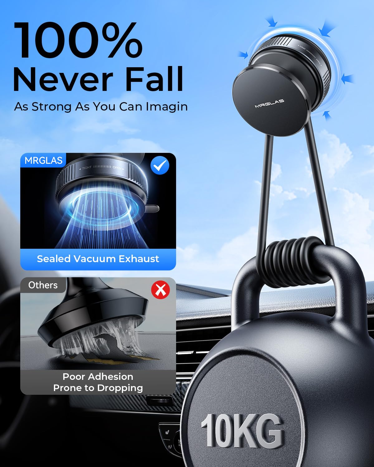 Mrglas 2025 Upgraded 360 Adjustable Vacuum Magnetic Phone Holder Stand[Strongest Suction & Ultra Magnetic] Car Phone Mount For M