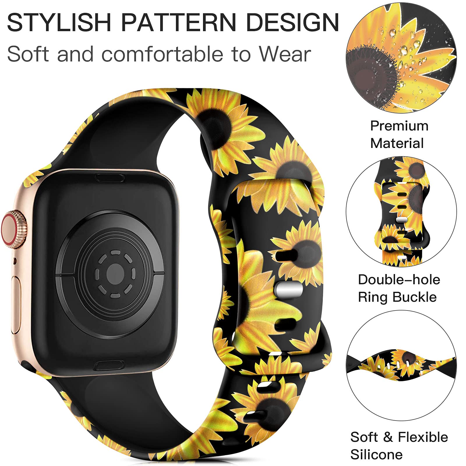 Lerobo Compatible With Apple Watch Bands Series 9 45Mm 44Mm Ultra 2 49Mm 42Mm Women Fancy Cute Floral Silicone Printed Pattern B