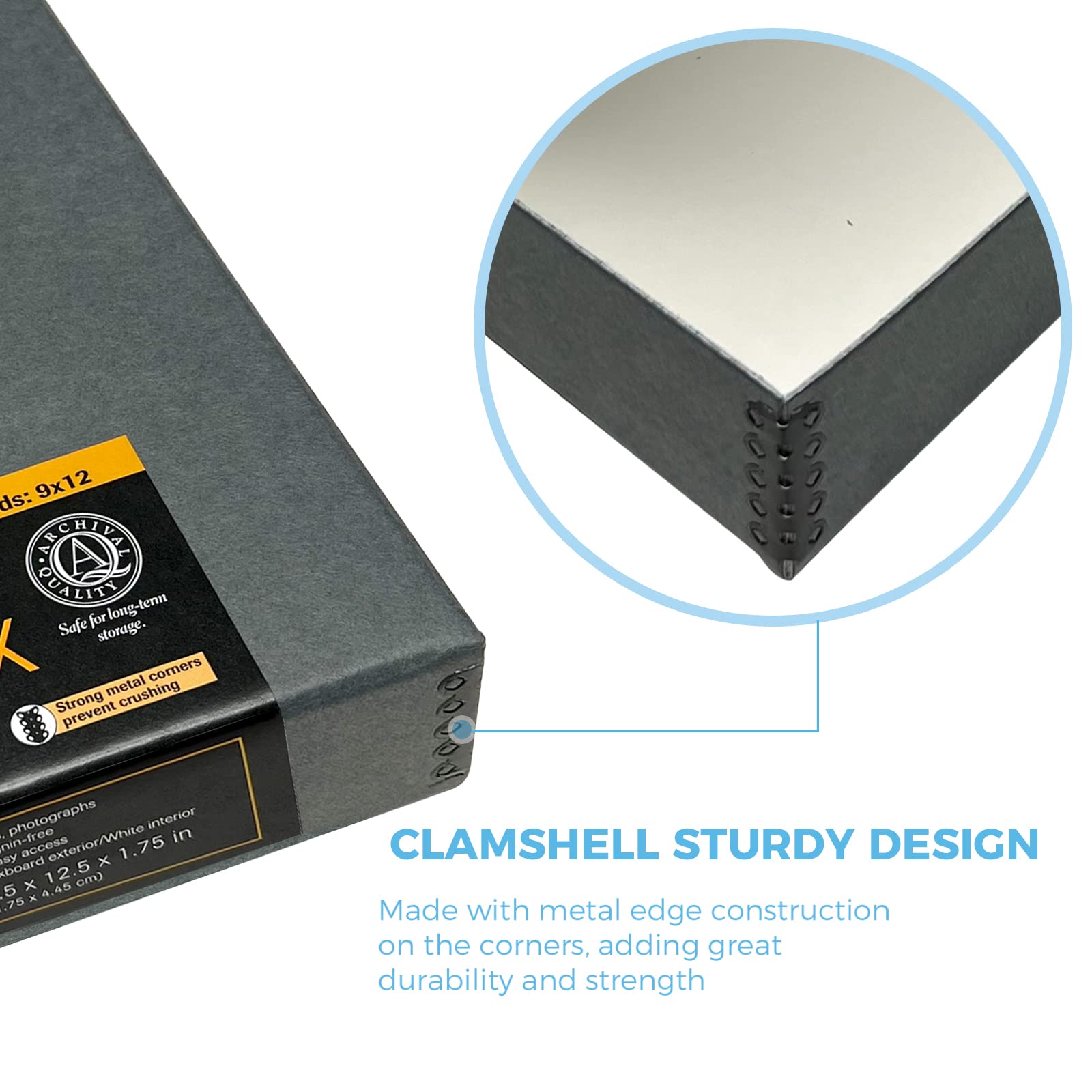 Lineco Folio Storage Box, Clamshell Design With Metal Edge. 9.5X12.5X1.75, Archival Boxboard, Preserve Photos, Prints, Cards, Magazines, Documents, Art, Ephemera, Family Records, Gray, Pack Of 2