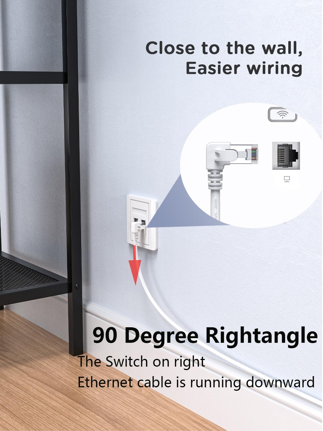 Juxinice 90 Degree Cat6 Ethernet Cable Rightangle White 10Ft, Rj45 Right Angle Cat 6 Ethernet Patch Cable Rightward, Lan Cable Gigabit Network Cable Bandwidth Up To 250Mhz 1Gbps