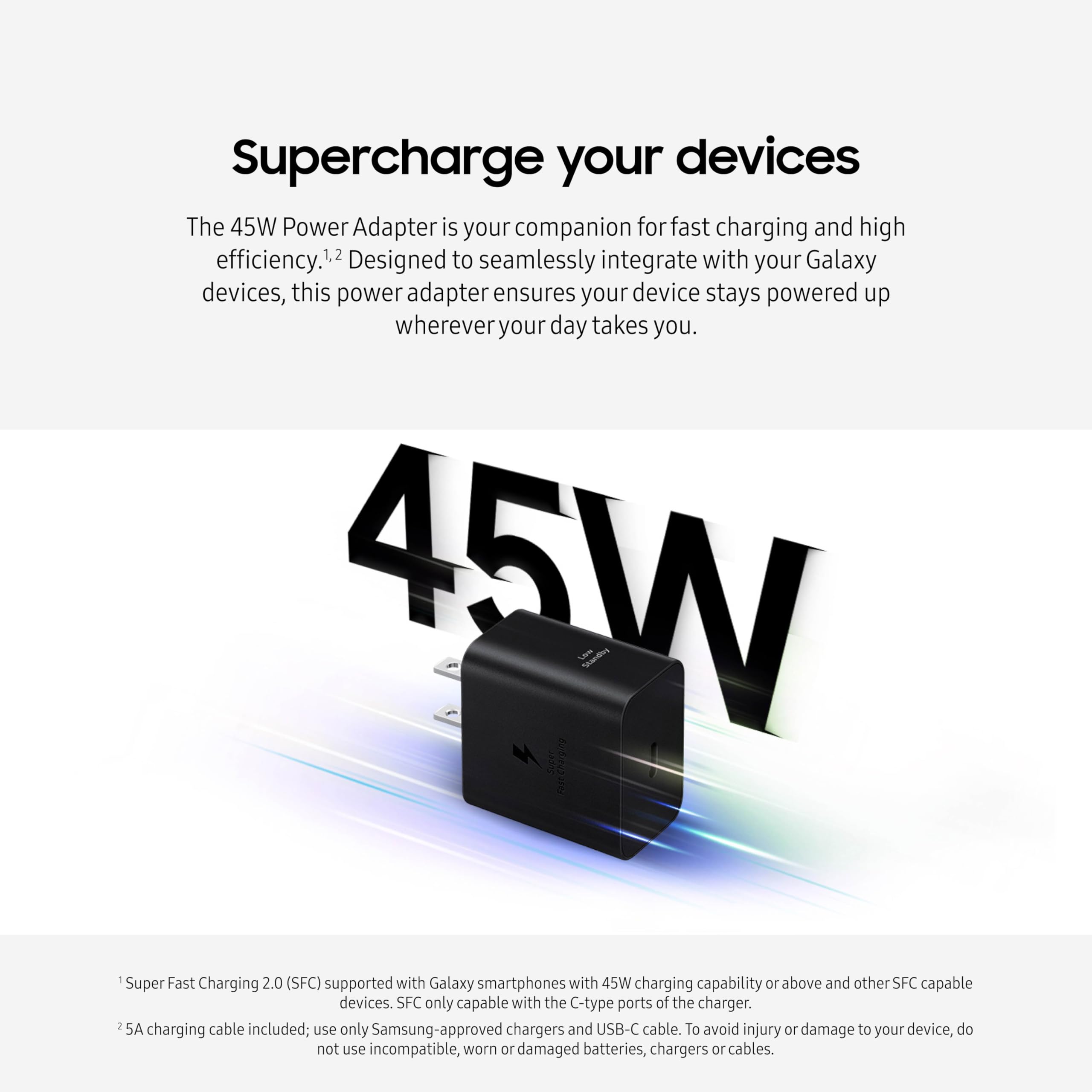 Samsung 45W Wall Charger Power Adapter With Cable Included, Super Fast Charging For Galaxy Phones, Tablets And Usb Type C Device