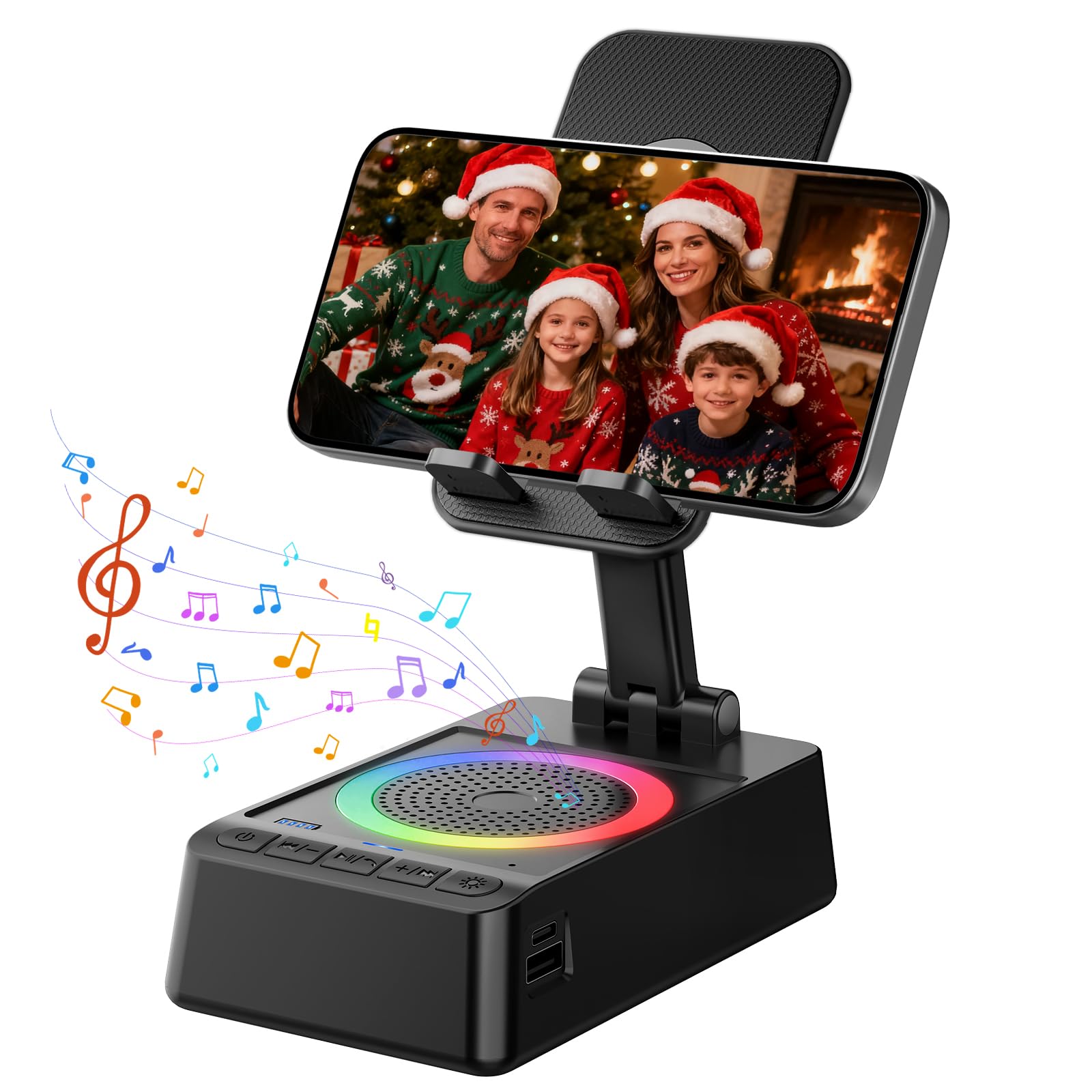 buwy Gifts for Men Women, Cell Phone Stand with Wireless Bluetooth Speaker, 4 in 1 Bluetooth Speaker, for Men Women Teens, LED L