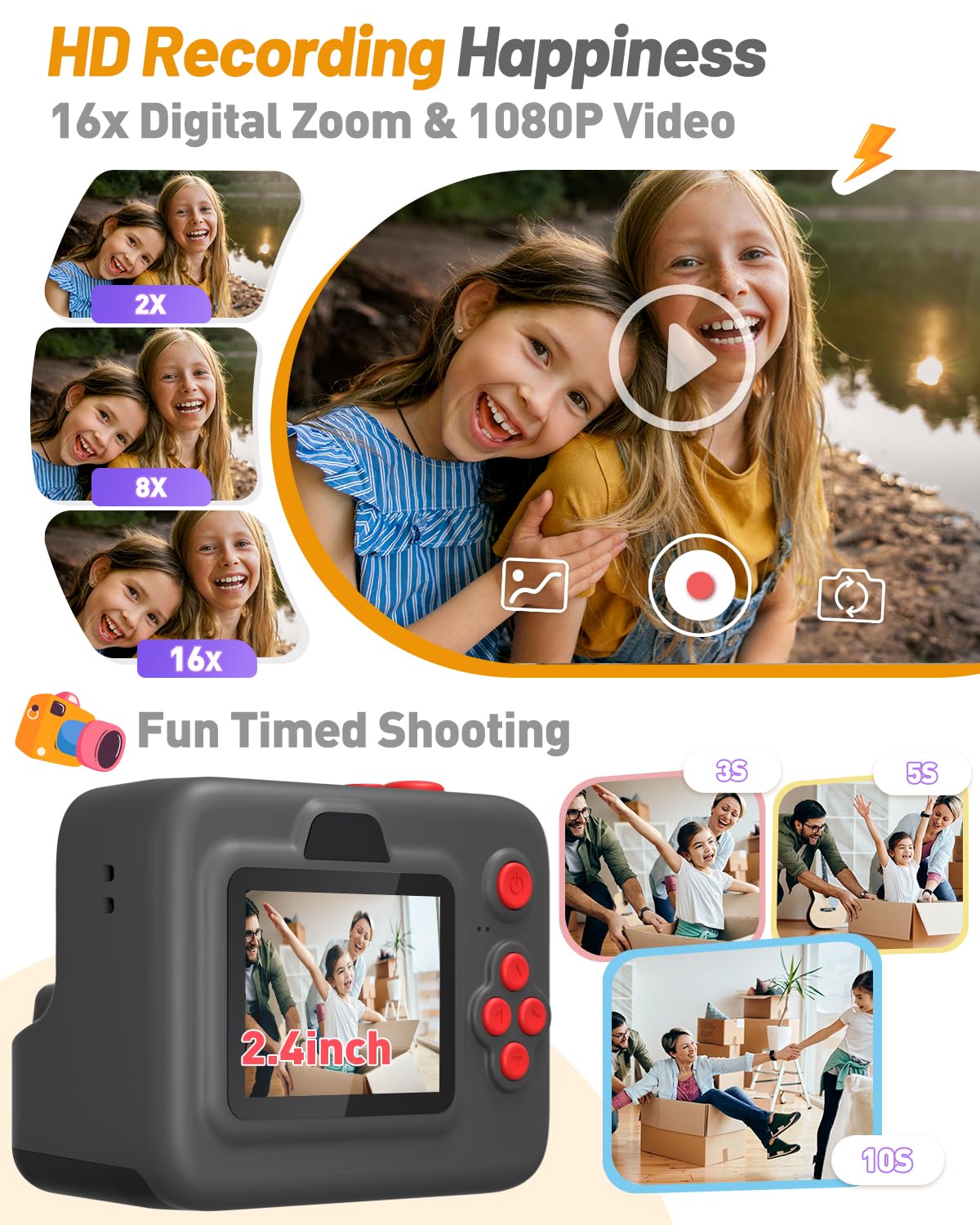 Yehtta Kids Camera Instant Print, Christmas Birthday Gifts For 3 12 Year Old Boys Girls, 2.4In Screen 1080P Kids Digital Camera