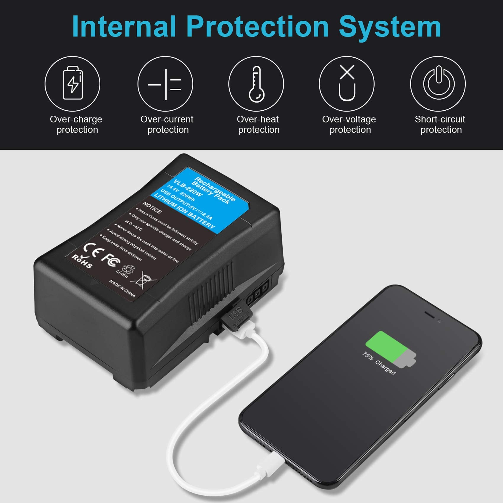 Kunlun 220Wh 15000Mah V Mount Battery/Dtap Battery With D Tap Dc Usb Ports V Lock Battery For Sony Video Cameras Camcorders Broadcast Led Lights Monitors Replacement Brick For Dslr