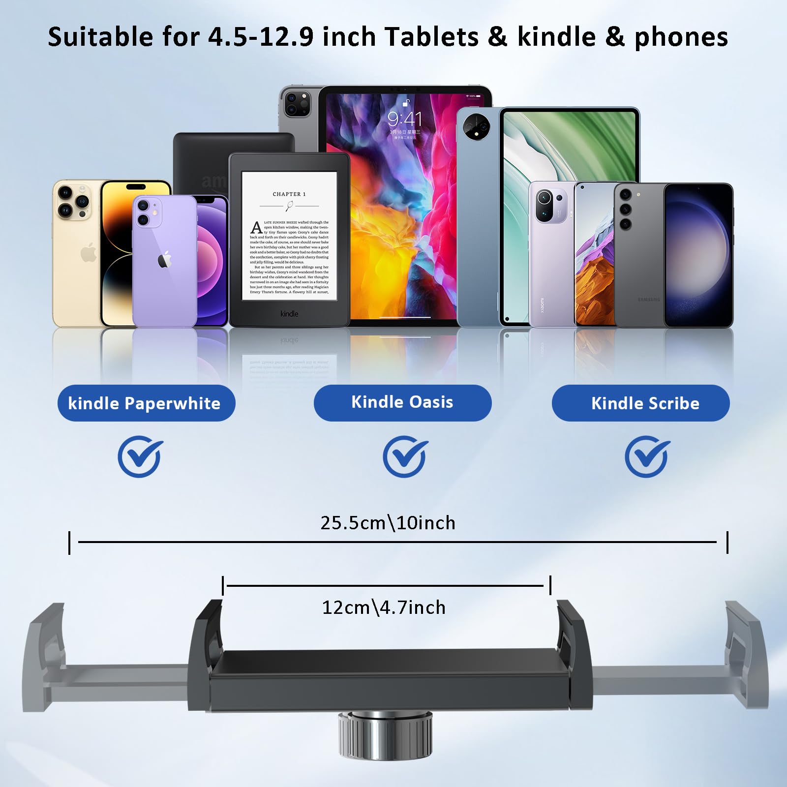 Kefotic Floor Stand For Kindle Reading In Bed With Remote Page Turner, Hands Free Tablet Arm Holder For Kindle Accessory, Compat