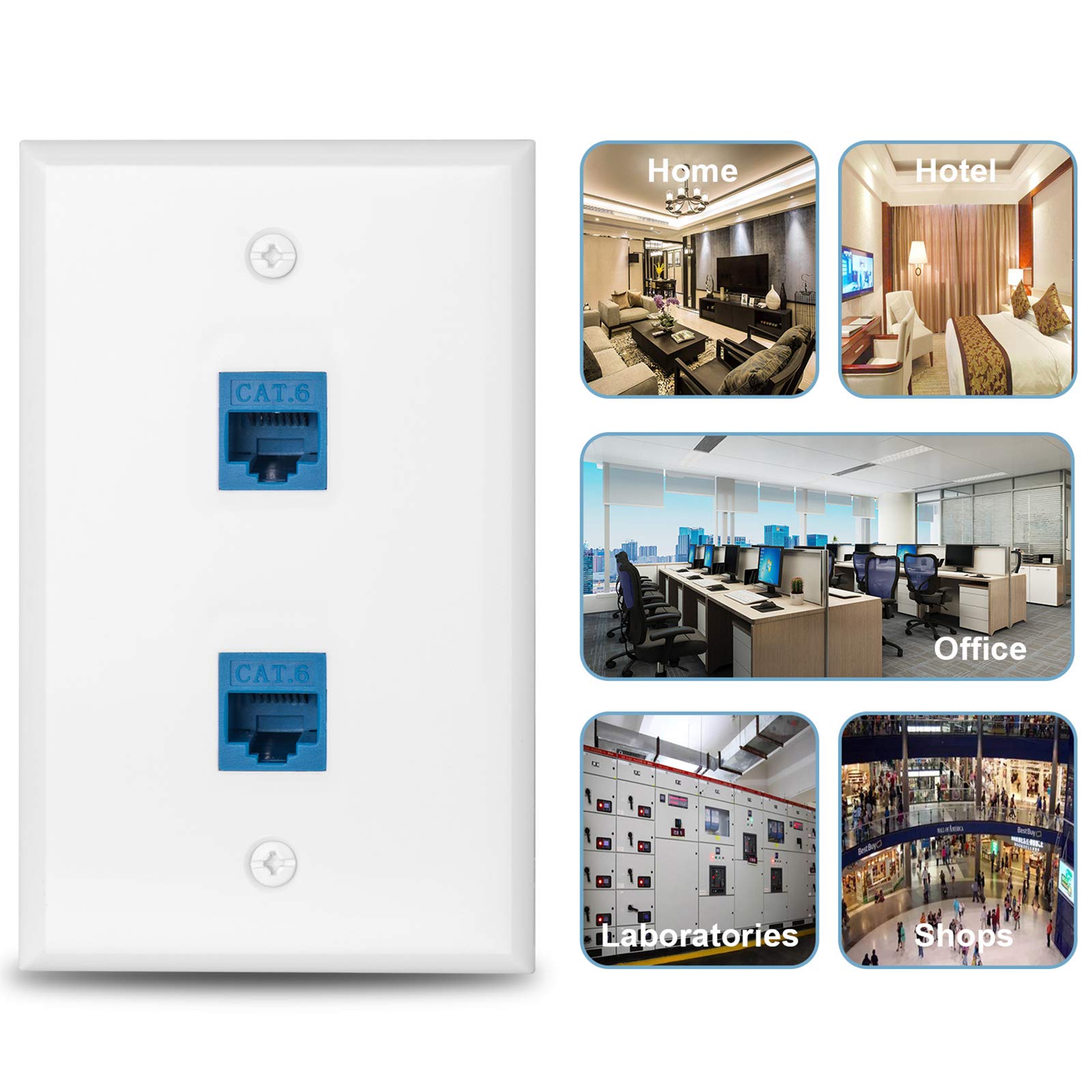 Ubrand 1 Pack Cat6 Ethernet Wall Plate Outlet 2 Port Rj45 Network Female To Female Keystone Wall Coupler Jack Plate, 2 :Port 1Pa