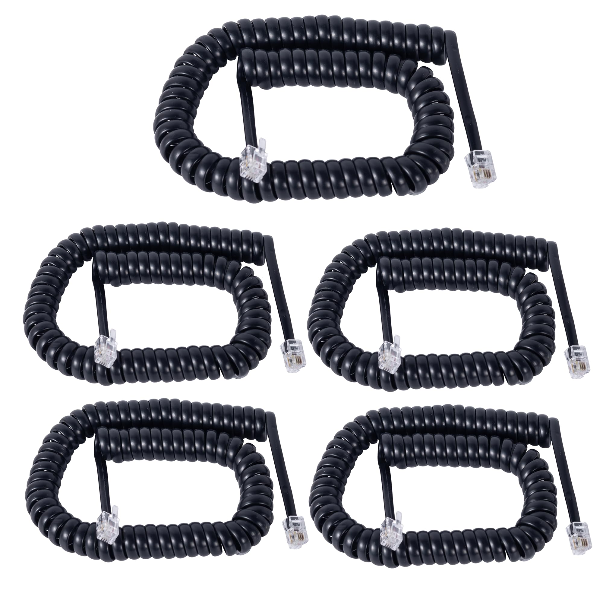 Toyayayo Telephone Handset Cord, 5 Pack 6.5Ft Uncoiled / 1Ft Coiled Landline Phone Handset Cable 4P4C Telephone Accessory Black