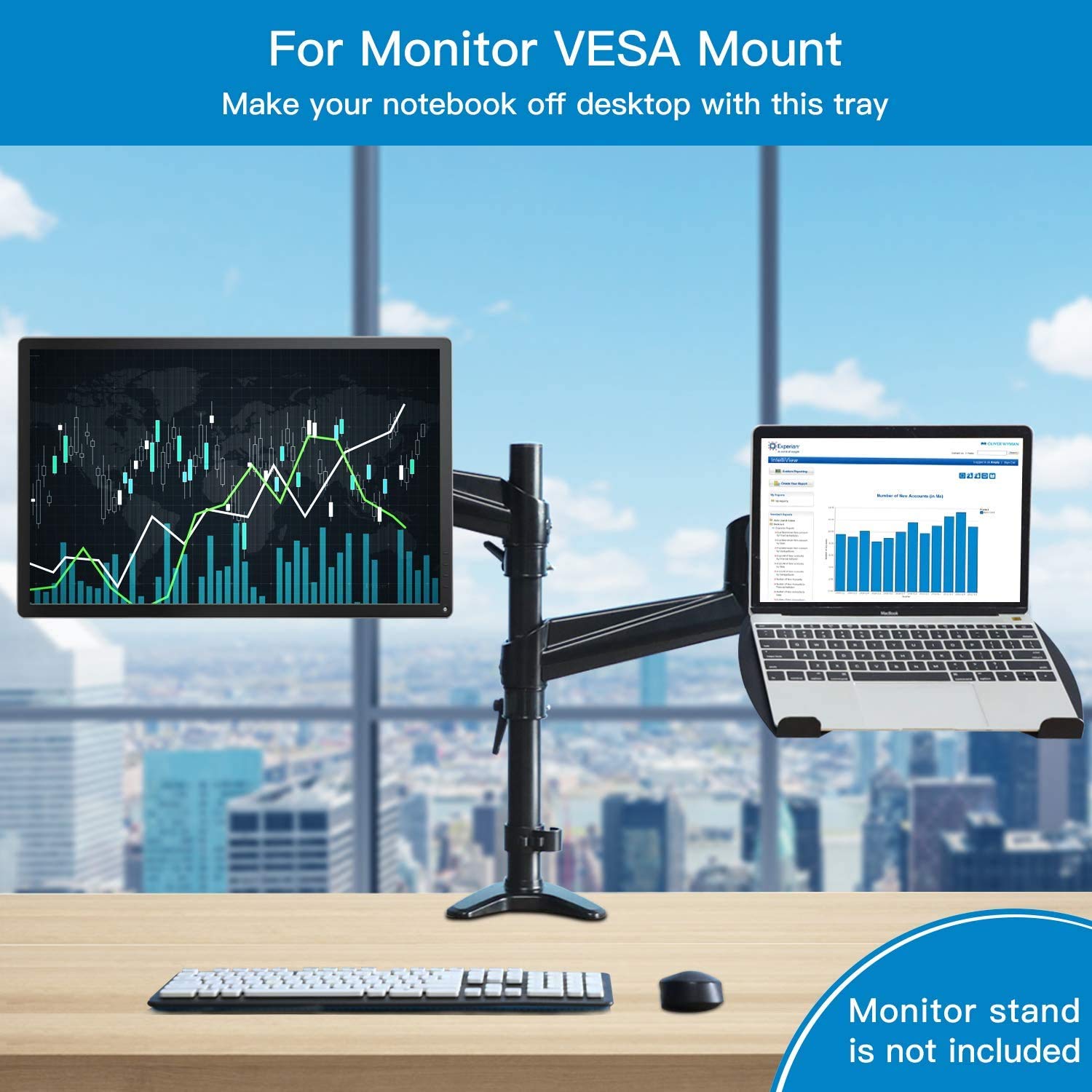 Laptop Tray Steel Notebook Holder For Monitor Vesa Mount Stand Fits Vesa 100X100 Mm Mounting Holes With M4 Screws, 22Lbs Capacity With Vented Cooling Platform