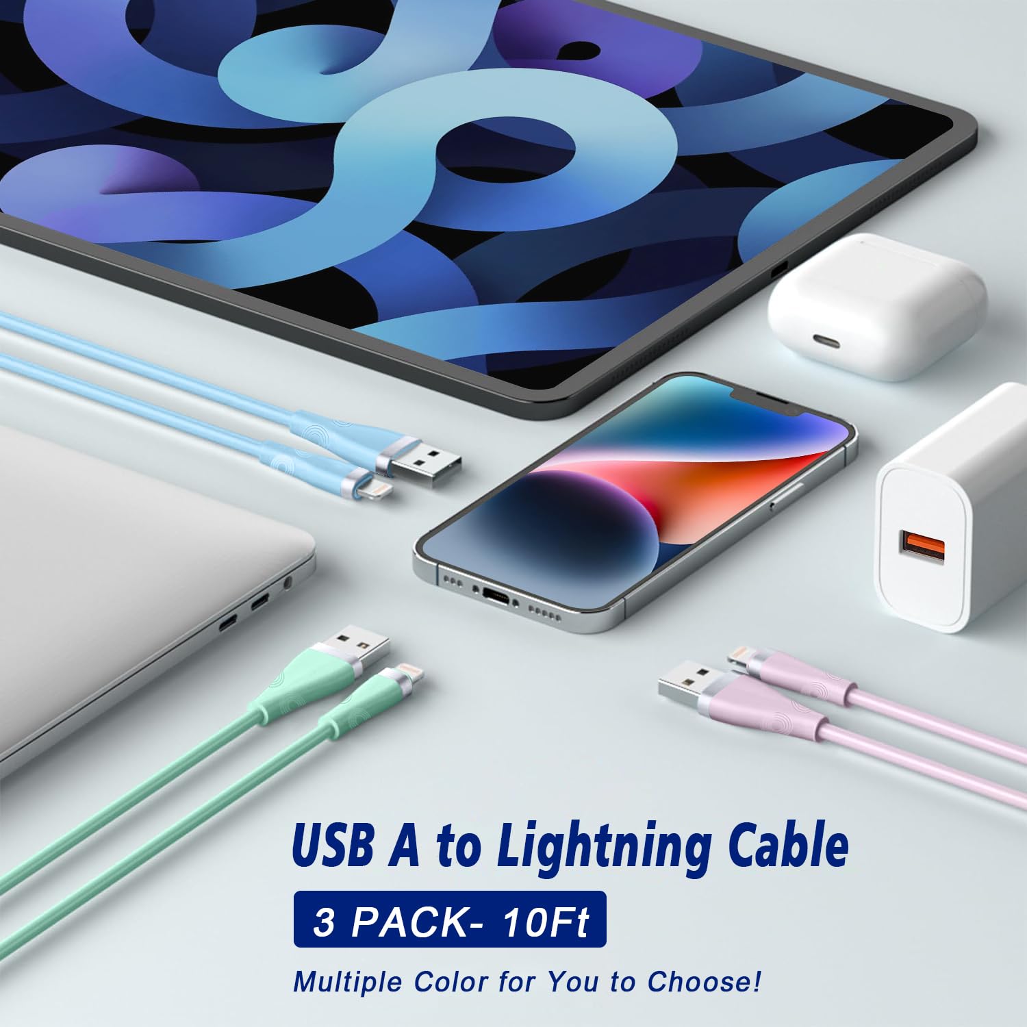 Iphone Charger 3Pack 10Ft [Apple Mfi Certified] Iphone Charger Cord Usb To Lightning Cable 10Ft Fast Charging Cord Compatible Wi