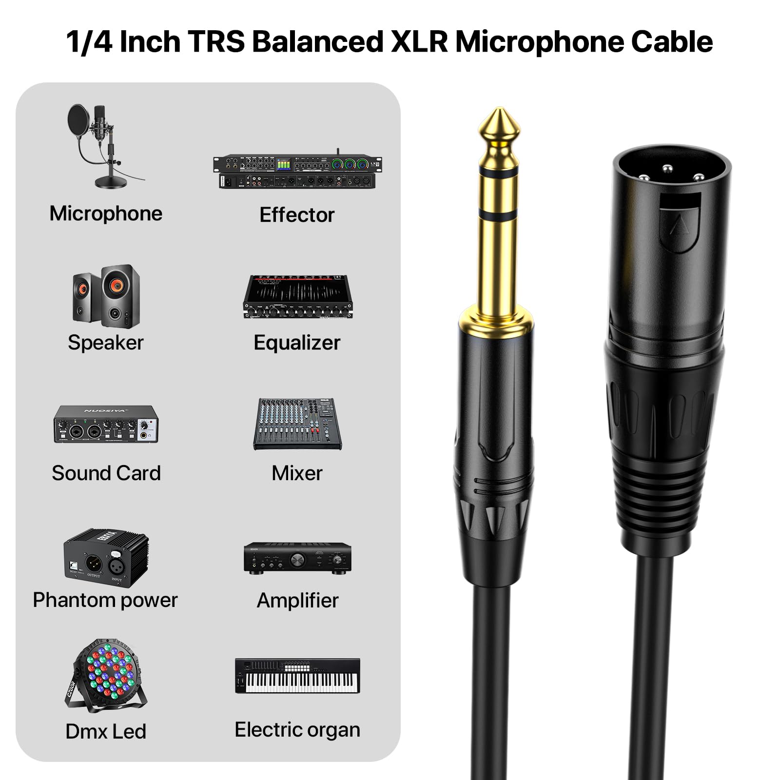 Nuosiya Xlr Male To 1/4 Inch(6.35Mm) Trs Jack Lead- Balanced Xlr Microphone Cable Mic Cord, 3 Feet 2 Pack
