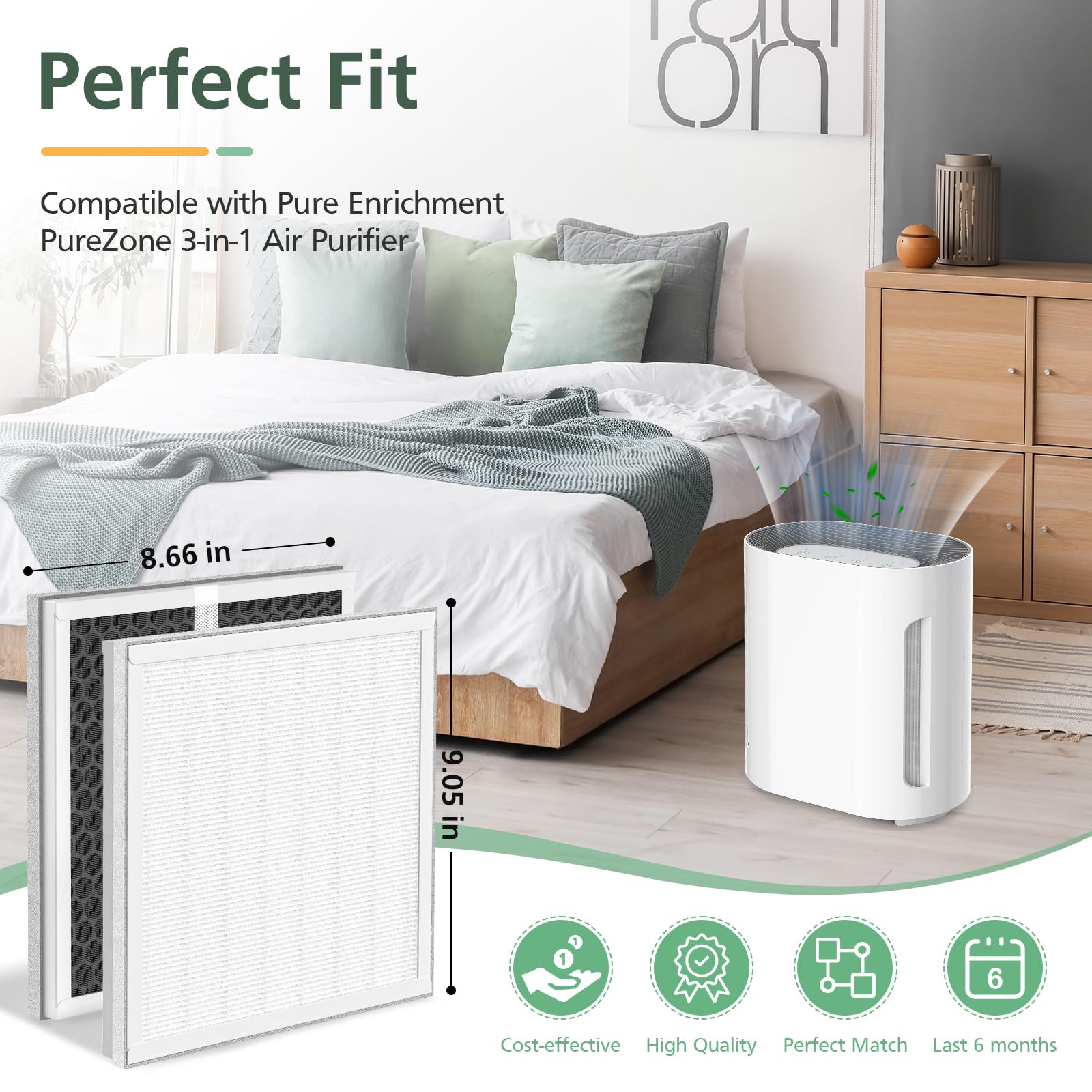 4 Pack 3 In 1 H13 True Hepa Replacement Filter Compatible With Pure Enrichment Purezone Air Purifier Part No. Peairplg