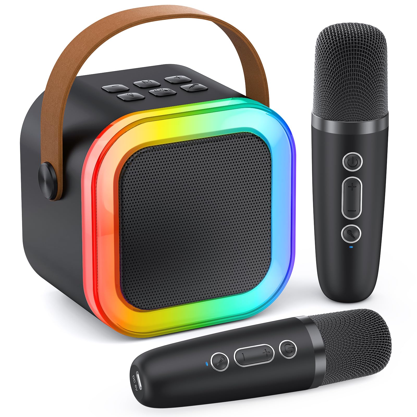 Karaoke Machine For Kids Adults, Portable Bluetooth Mini Karaoke Microphone Singing Speaker With 2 Wireless Mic And Light,Toys F