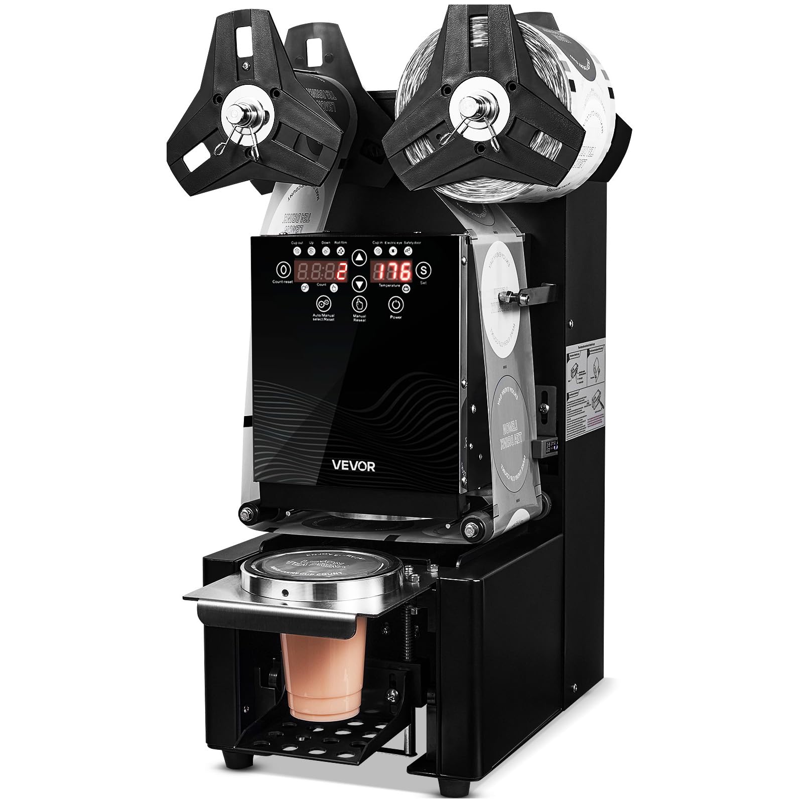 VEVOR Fully Automatic Cup Sealing Machine, 500-650 Cups/H, Cup Sealer Machine for 190 mm Tall & 90/95 mm Cup, Electric Tea Seale