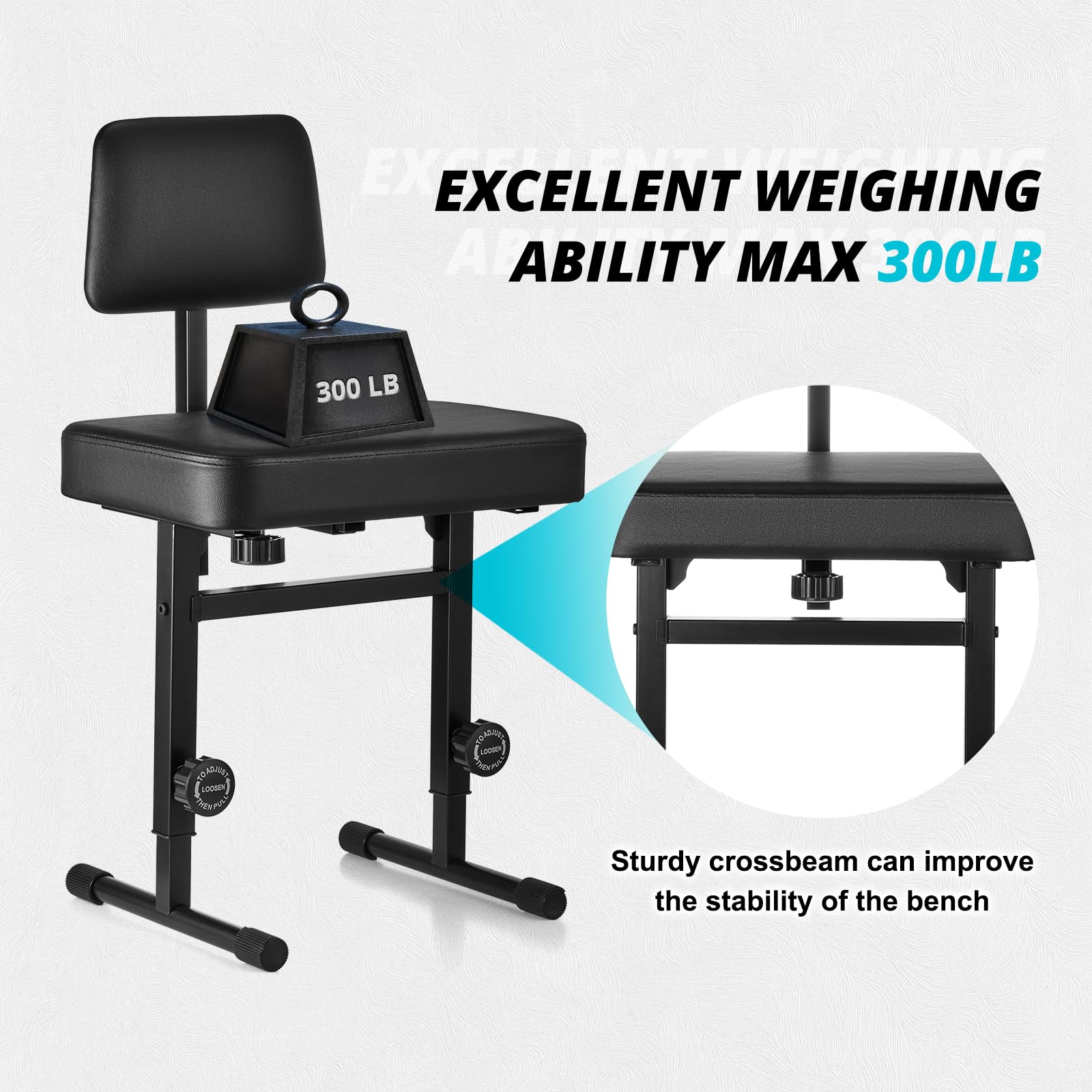 Tentoten Piano Bench Adjustable Height, Piano Chair With Padded Backrest Comfortable Piano Seat For Piano & Keyboard Bench For M