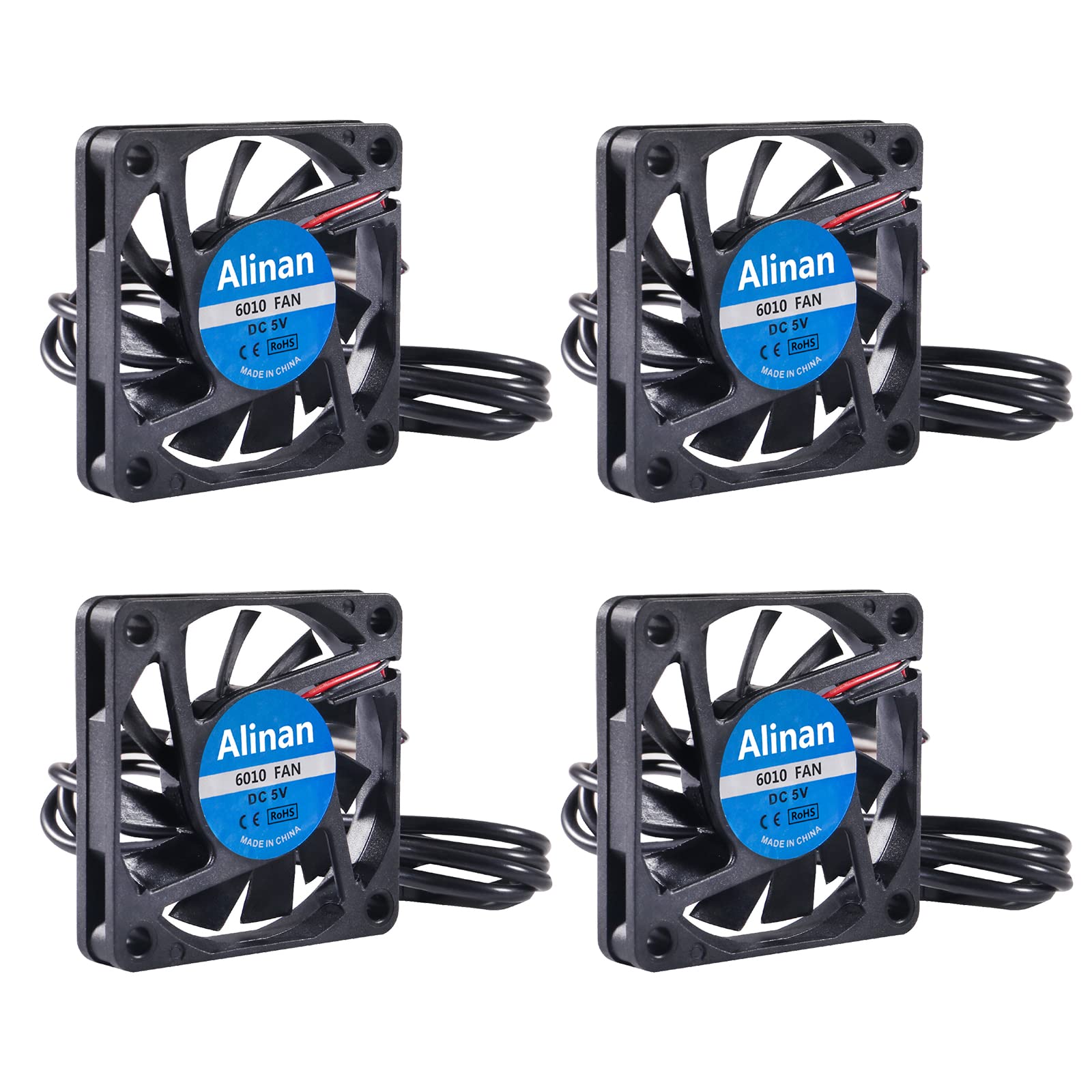 Alinan 4Pcs 6010 5V Fan Usb Port 60X60X10Mm 2 Pin Sleeve Bearing Brushless Dc Cooling Fan 3D Printer Cooling Fan Computer Fan