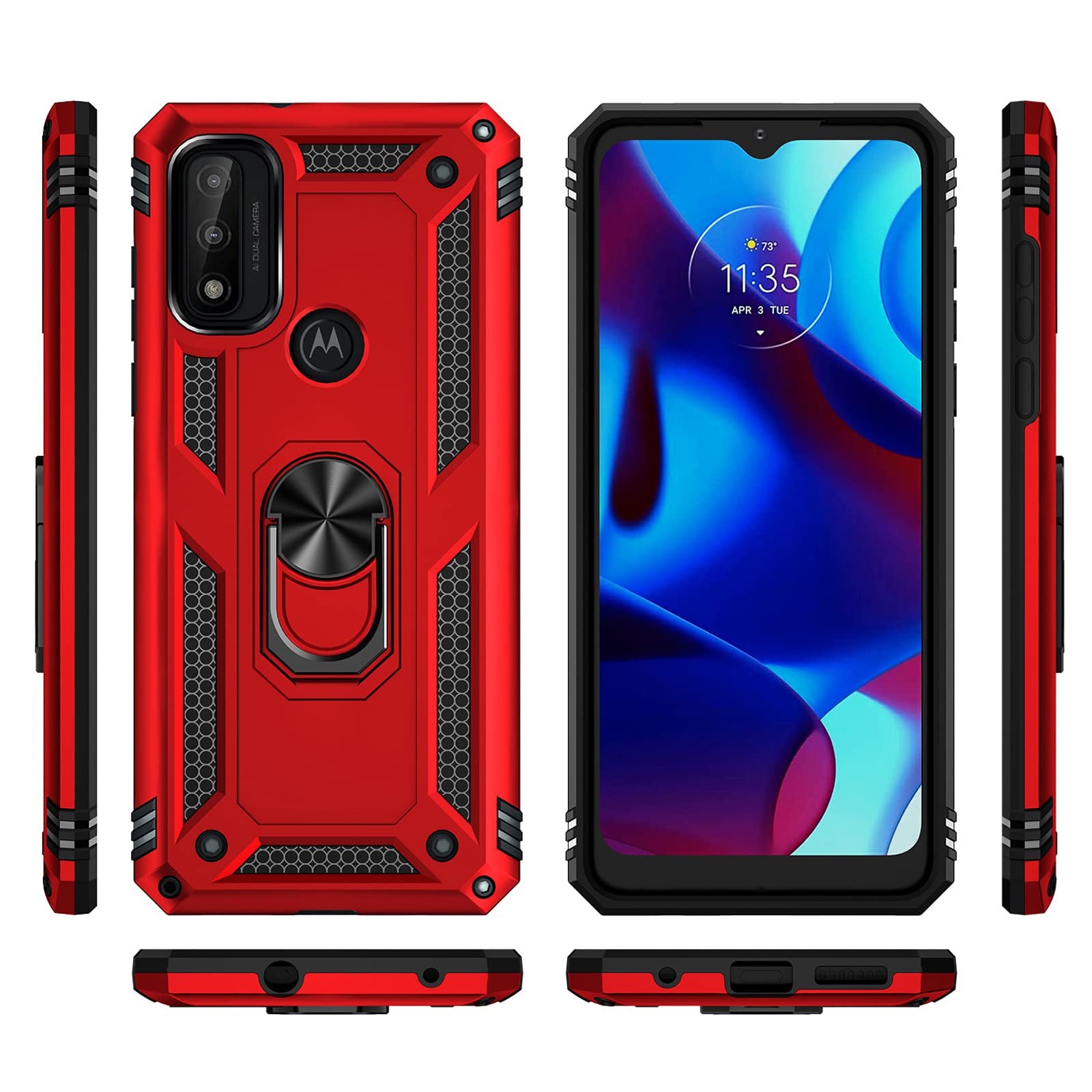 SKTGSLAMY Phone Case Cover for Moto G Pure / G Power 2022 Military Grade 16ft Drop Tested Magnetic Kickstand TPU Red