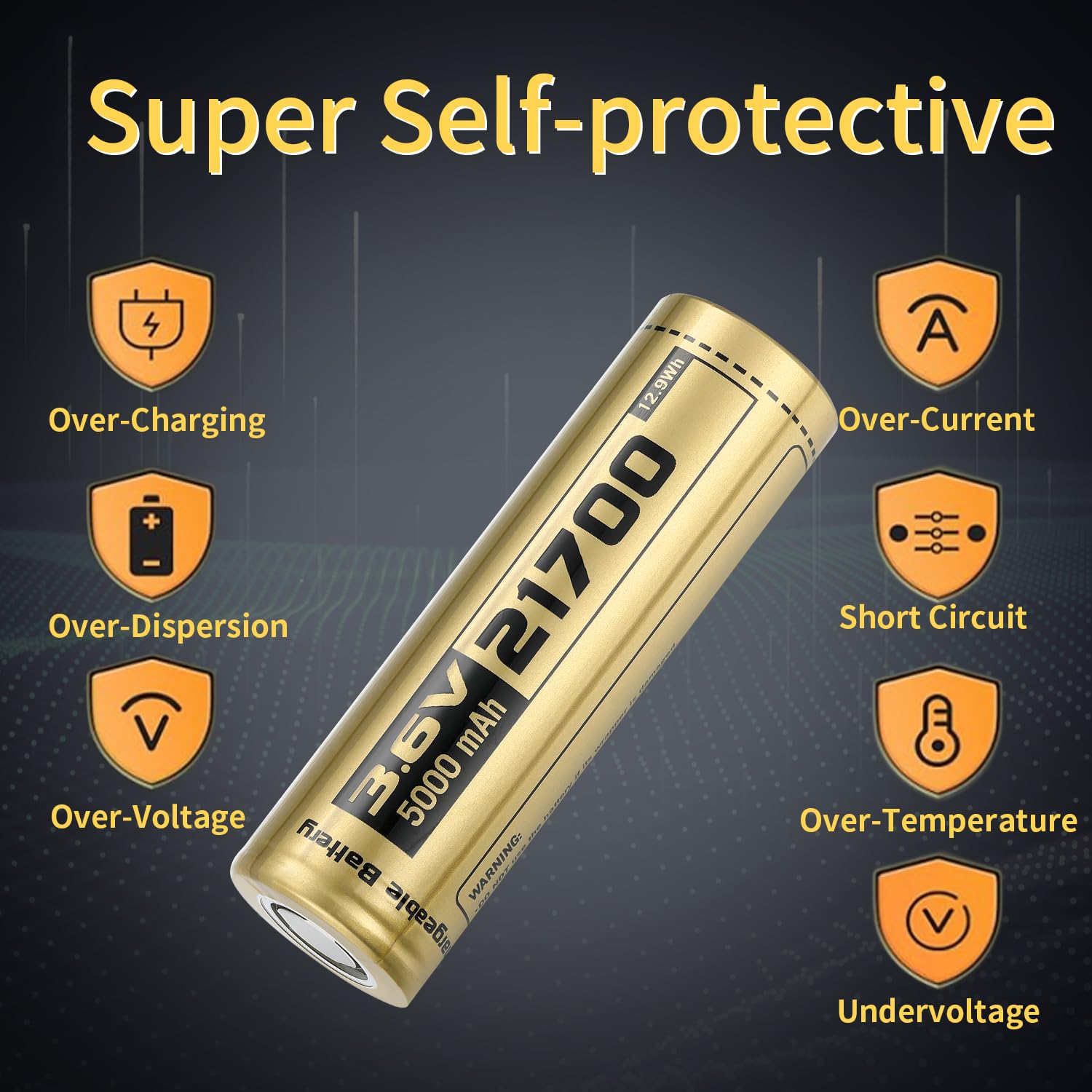 Ecosolutions 21700 Rechargeable Battery Case Set, 5000Mah Large Capacity 3.7Volt 21700 Flat Top Battery For Flashlights Ect, 2 P