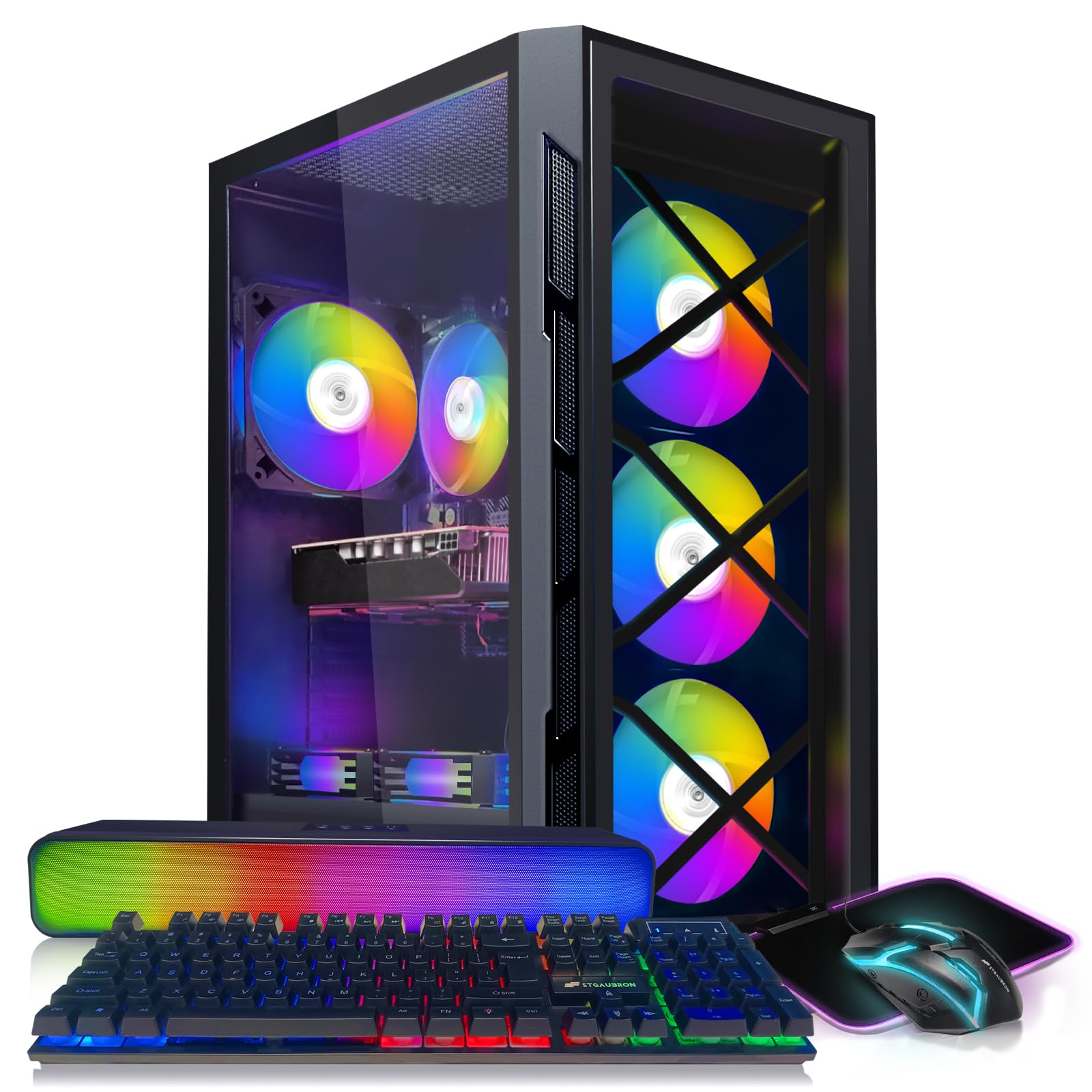 STGAubron Gaming Desktop PC, GeForce GTX 1660 Super 6G GDDR6, Intel Core i7 3.4G up to 3.9G, 16G RAM, 512G SSD, 600M WiFi, BT 5.