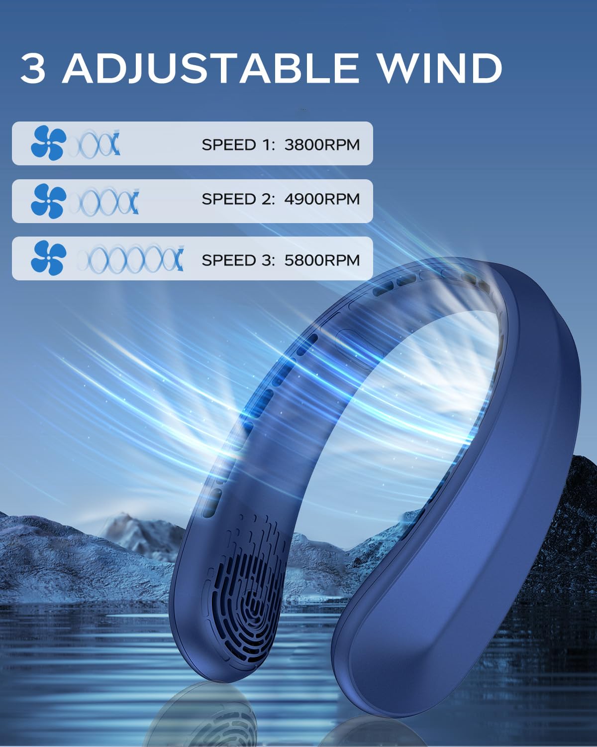 Neck Fan, Portable Fan Around Neck, 4000Mah Battery Operated Wearable Personal Fan With Usb Rechargeable, 3 Wind Speed, Fast Coo