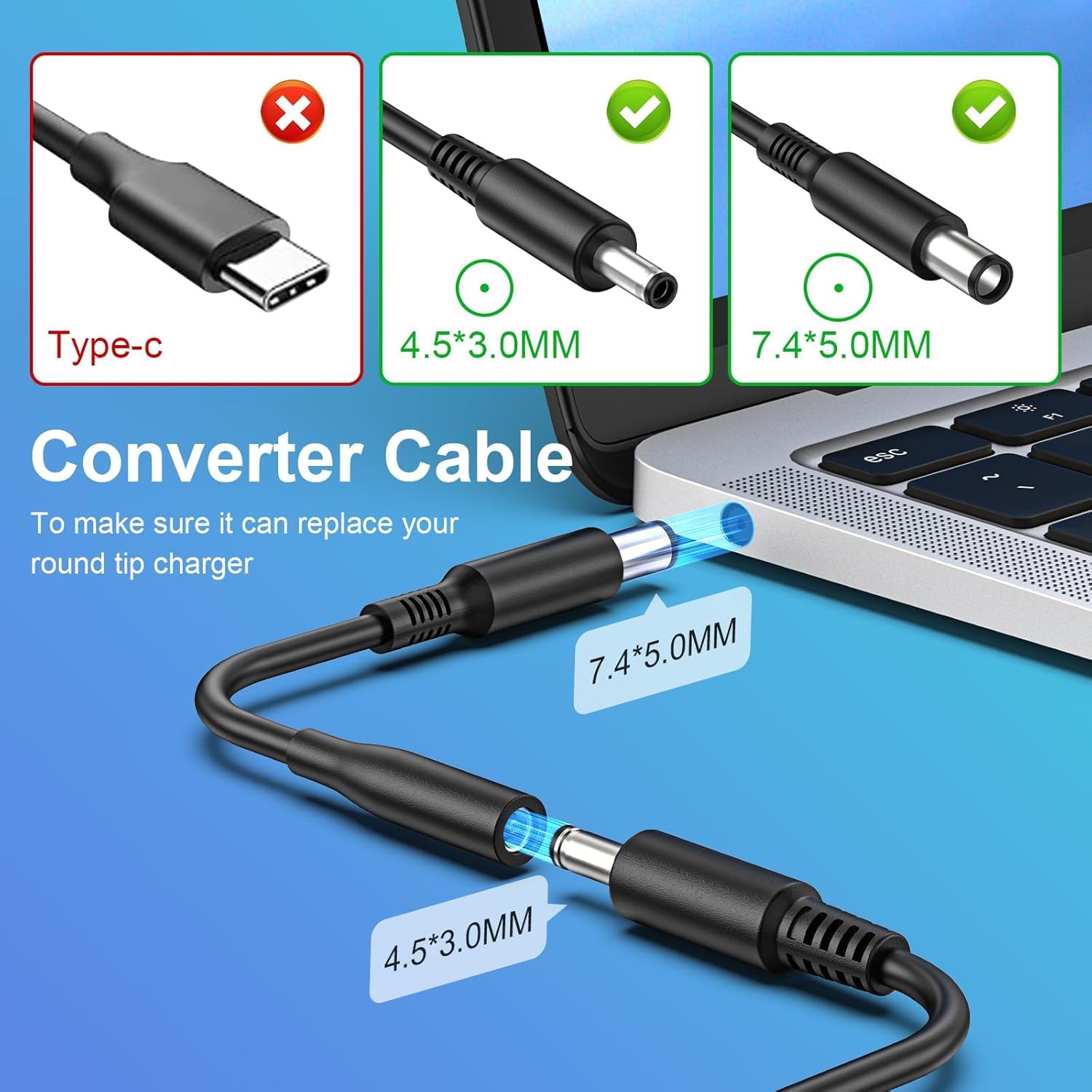 65W Laptop Charger For Dell Inspiron 13 14 15 16 17 3000 5000 7000 Series; Latitude 3310 3420 3540; Vostro 3425 3520 5630 Power Supply Cord For Dell Laptops With Round Power Connector