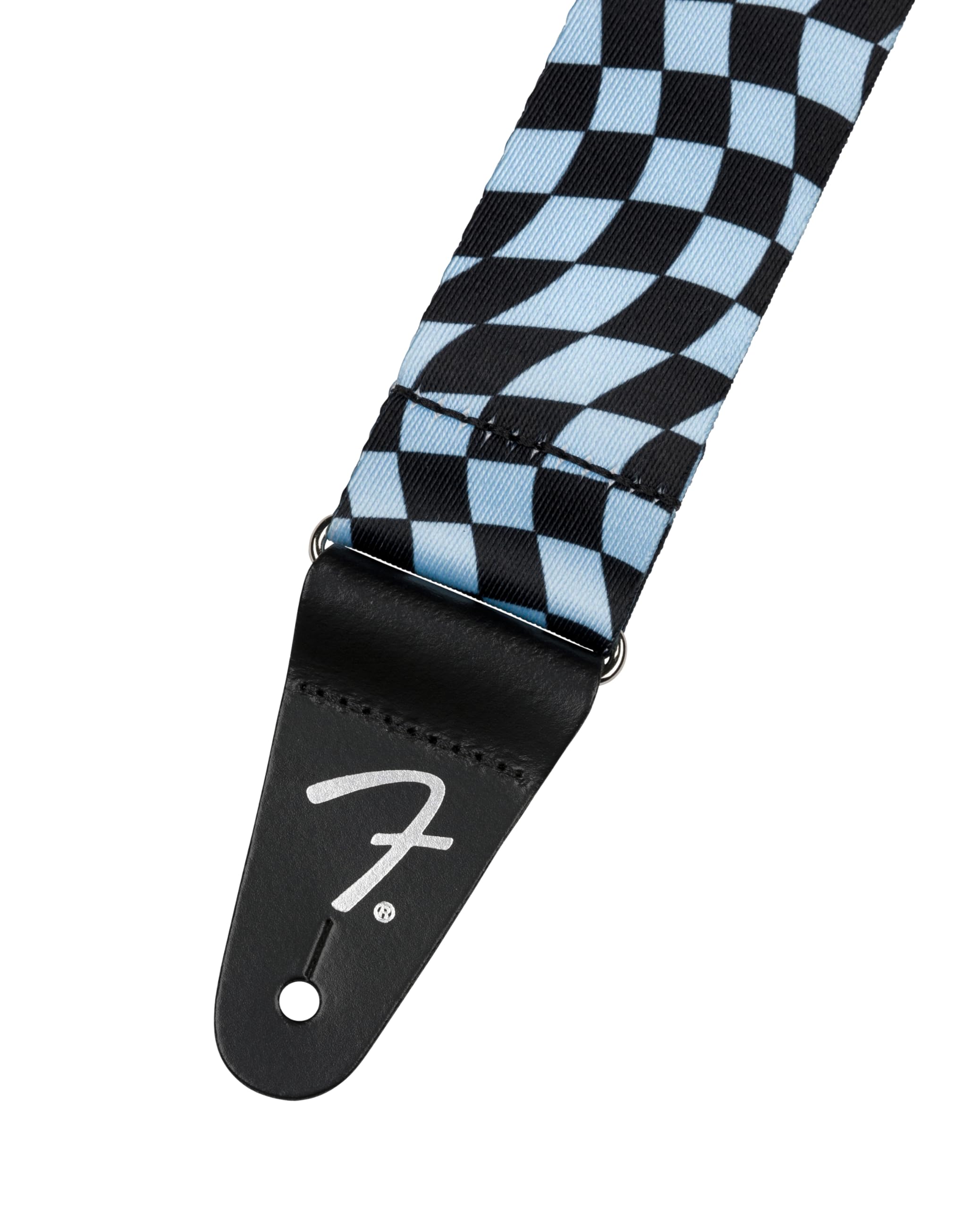 Fender Wavy Checkerboard Polyester Guitar Strap, Adjustable From 34-59, Leather Ends, Blue