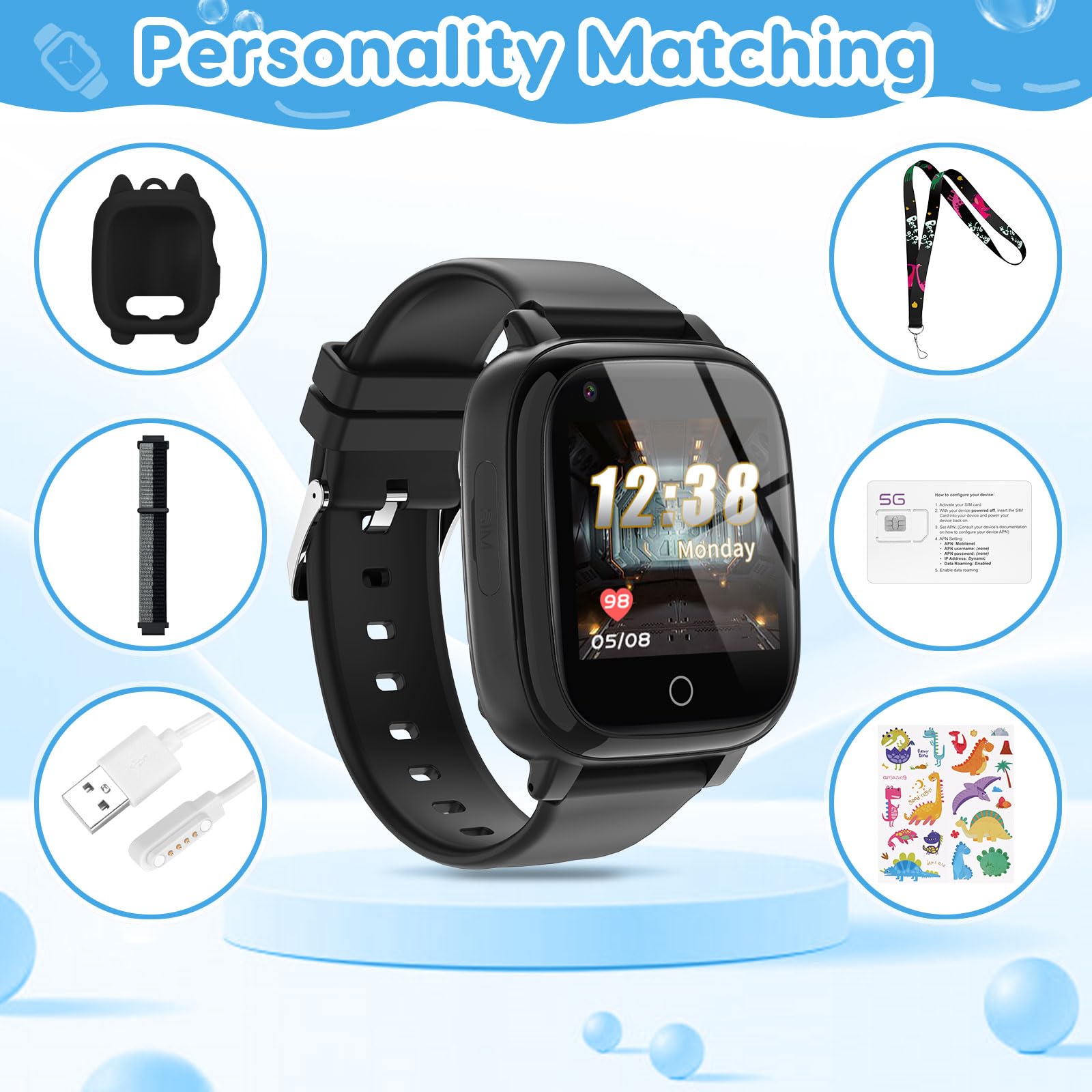 Cjc 4G Smart Watch For Kids With Gps Tracker, Texting And Calling, Kids Watch For Ages 4-12 - Includes 2 Way Call, Video Call, C