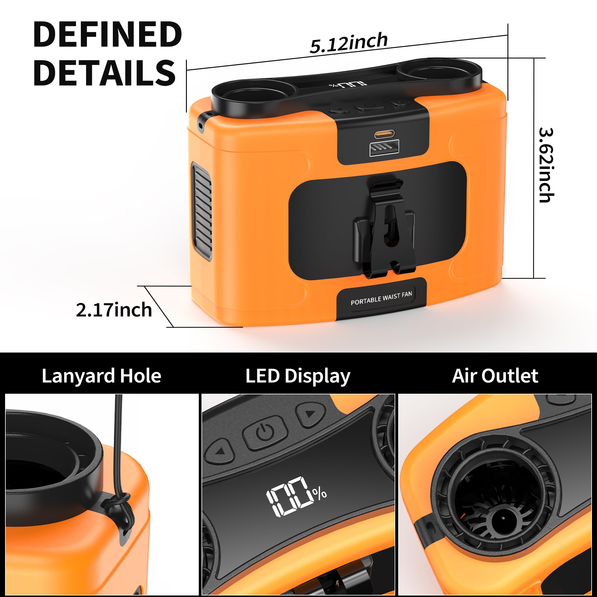 20000Mah Portable Waist Fan, Personal Fan Clip On With Rechargeable Battery Operated, 40H Cooling,10 Speeds,16000Rpm Hands-Free