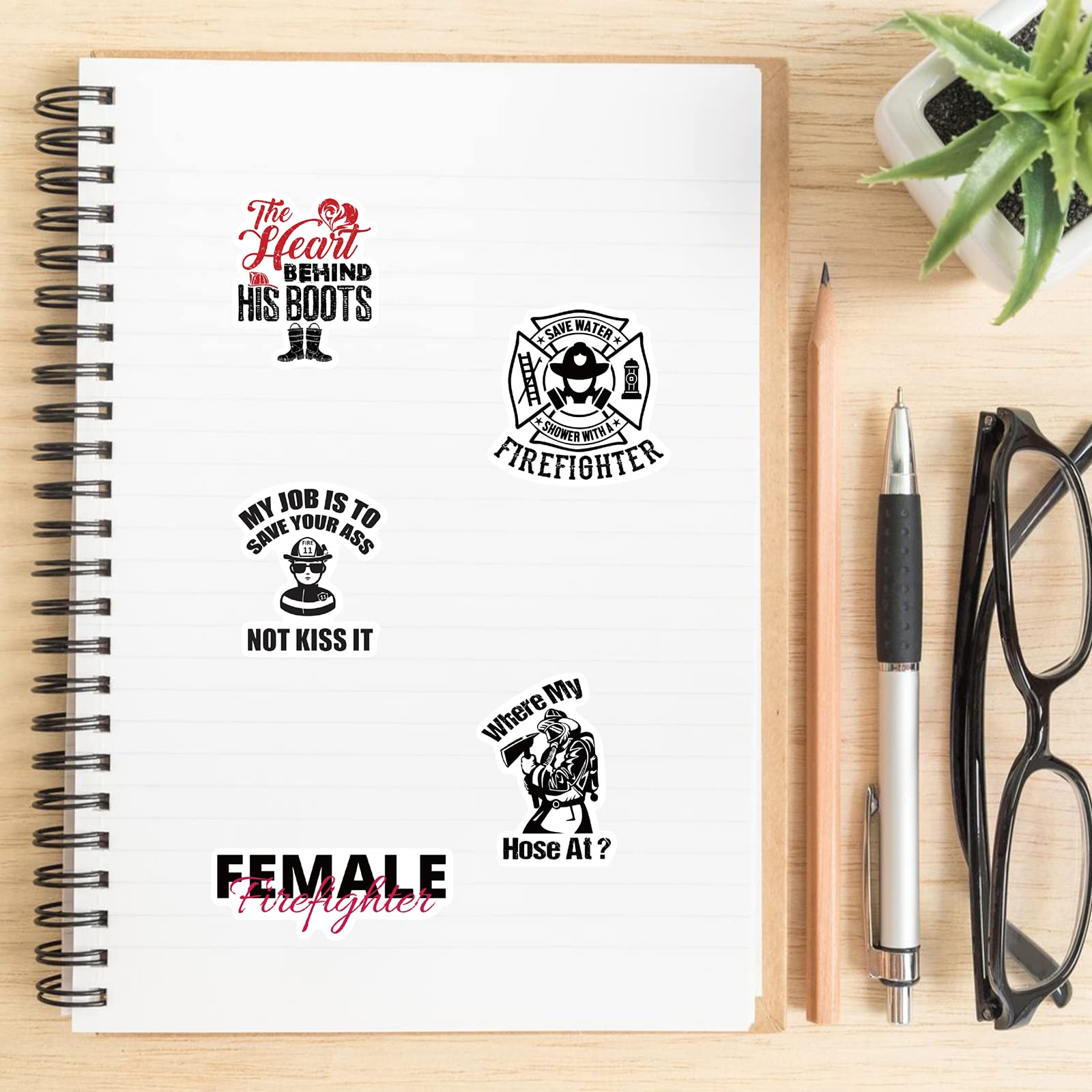 50 Pcs Firefighter Stickers, Thin Red Line Stickers,Fire Department, Fire Truck, Fire Rescue Stickers For Laptop,Water Bottles,H