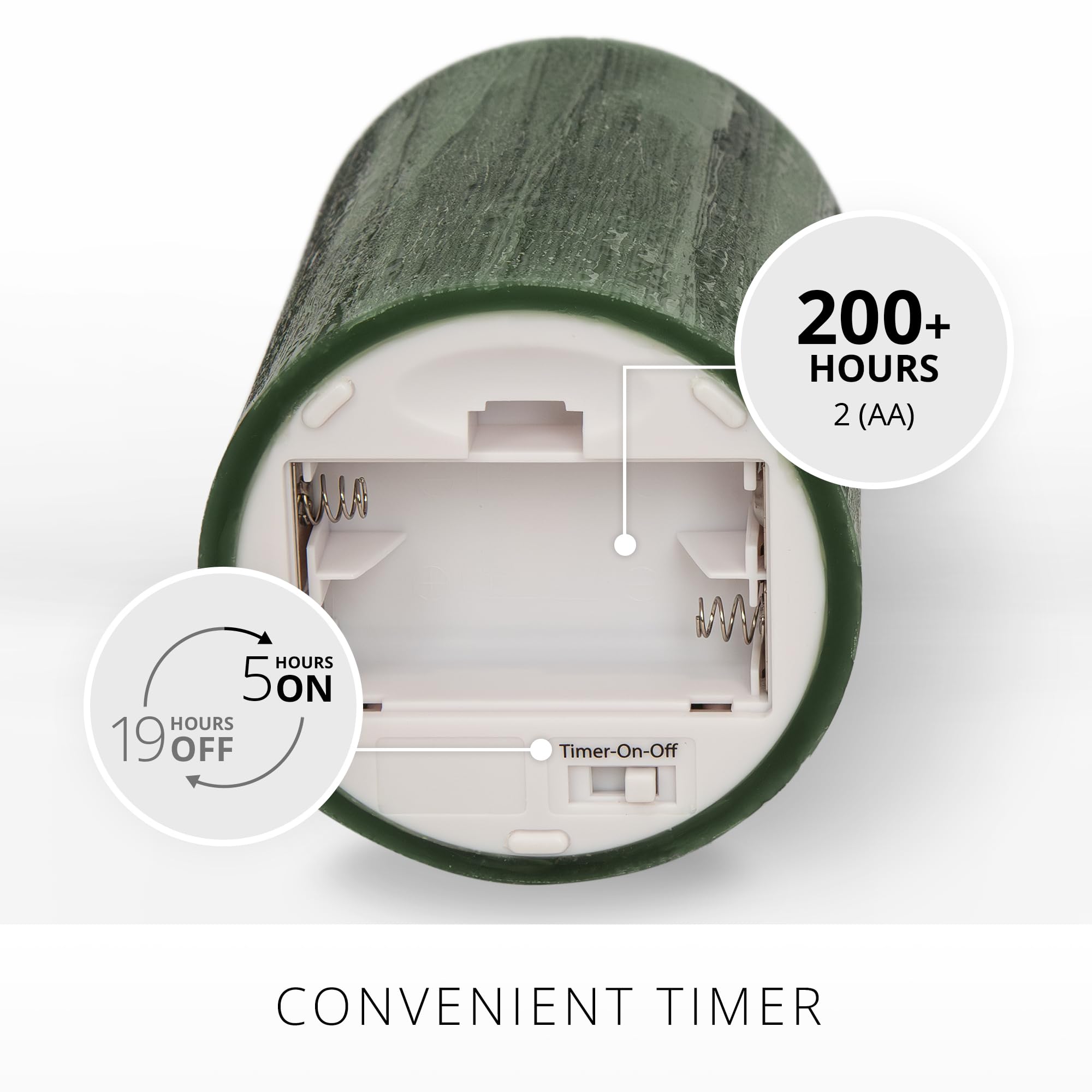 Luminara Selenite Looking Flameless Candle, Holiday Green 3'' X 4.5'', Battery Operated Real Wax Moving Flame Led Pillar W/Timer