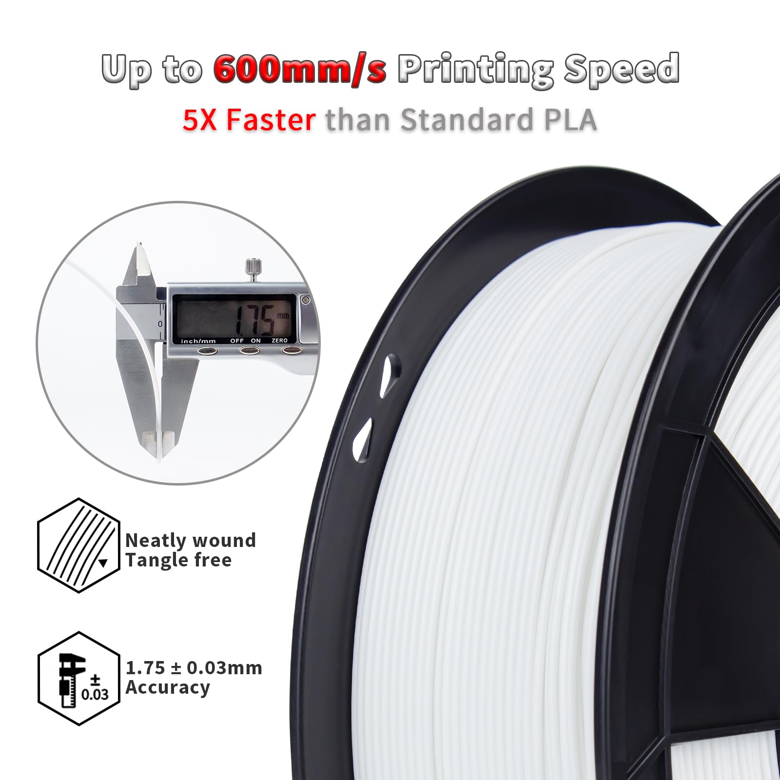 Ziro High Speed Pla Up To 600Mm/S, Hs Pla Filament 1.75Mm, Fast Printing Speedy Pla Filaments, Dimensional Accuracy +/ 0.03Mm, F