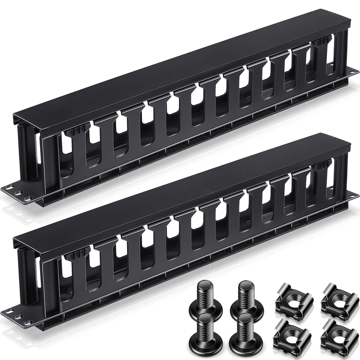 4 Packs 1U Rack Cable Management Sleeves Horizontal Rack Mount Cable Management 12 Slot Cable Management Clips Cable Rack With P