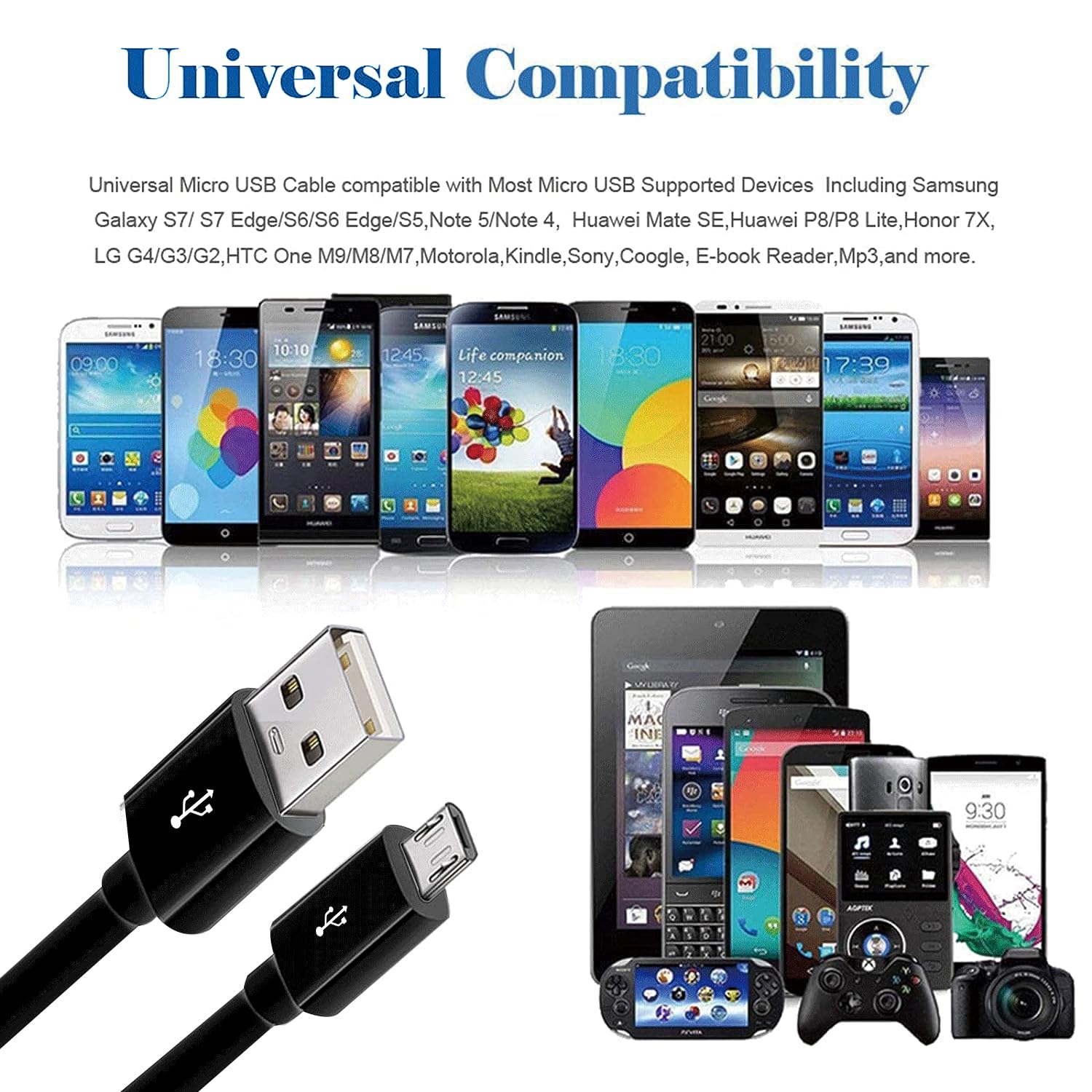 Usb A To Usb Micro Charging Cable, Vrllinking 4 In 1 Multi Charger Cable Micro Usb Splitter Cable 4 Ports Micro Usb 2.0 Male Mal