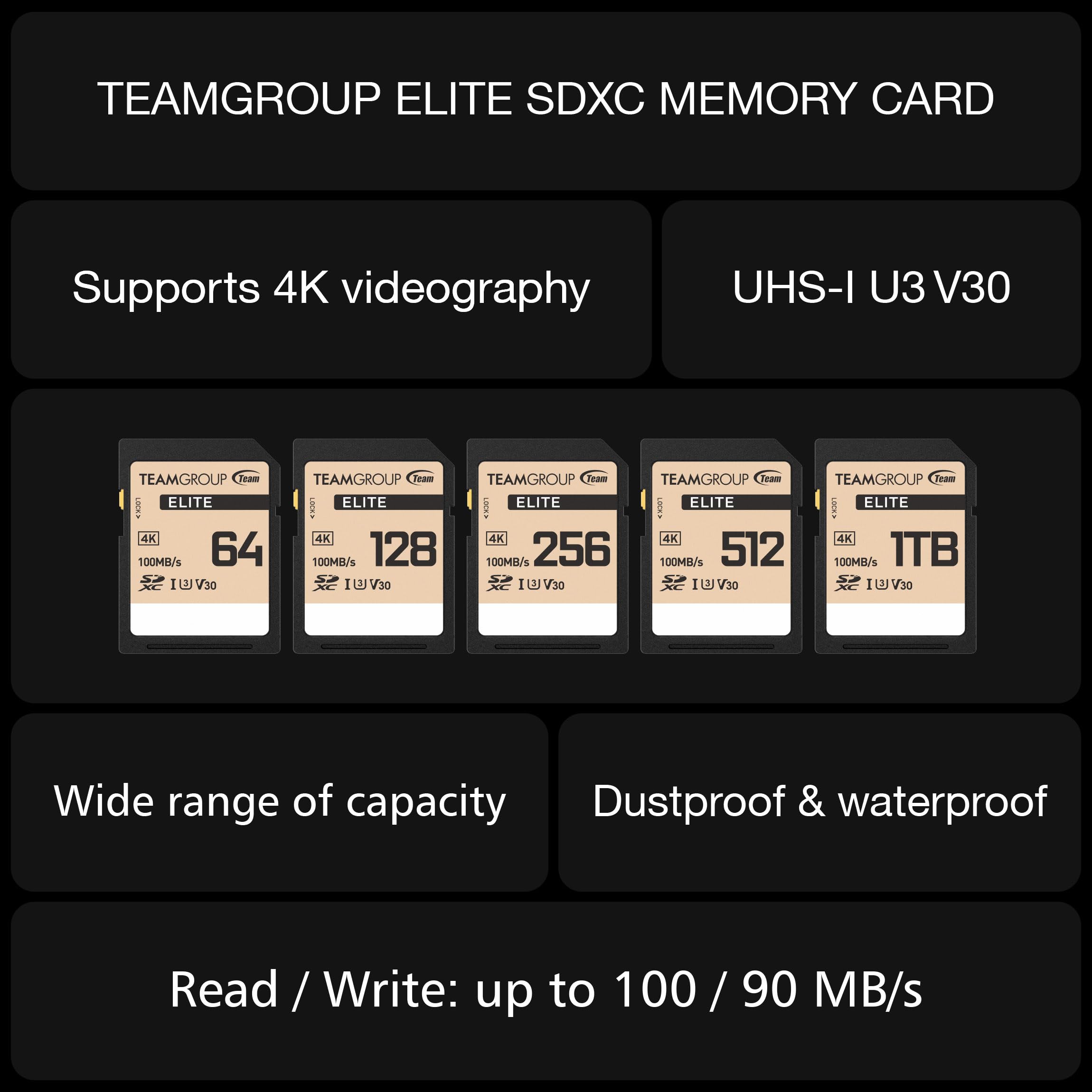 Teamgroup Elite 128Gb Uhs I U3 V30 Uhd Read Speed Up To 100Mb/S Sdxc High Speed 4K Memory Card Compatible With Canon Sony Nikon Panasonic Fujifilm Digital Camera Tesdxc128Giv3069