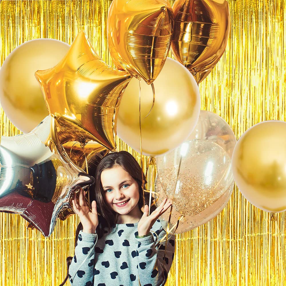 Beishida 2 Pcs Gold Door Streamers Tinsel Curtain Party Streamers Backdrop Fringe Foil Wall Background For Birthday Halloween Ch