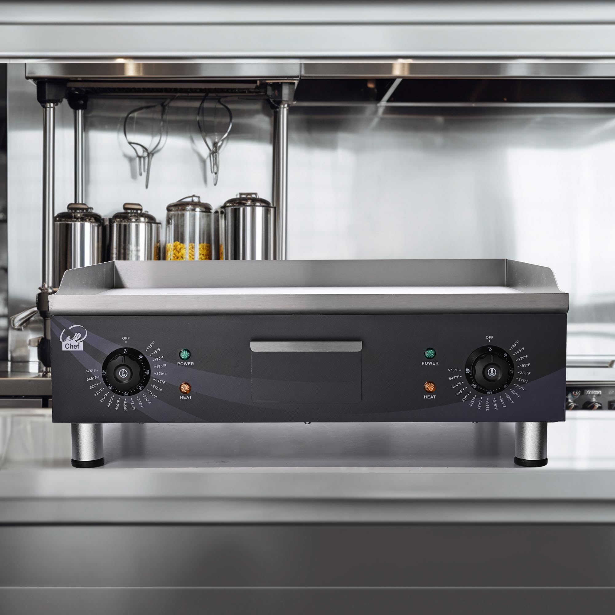 Wechef 24'' Commercial Griddle 3500W Electric Countertop Griddle Non Stick Flat Stainless Steel Adjustable Restaurant Grill Temp