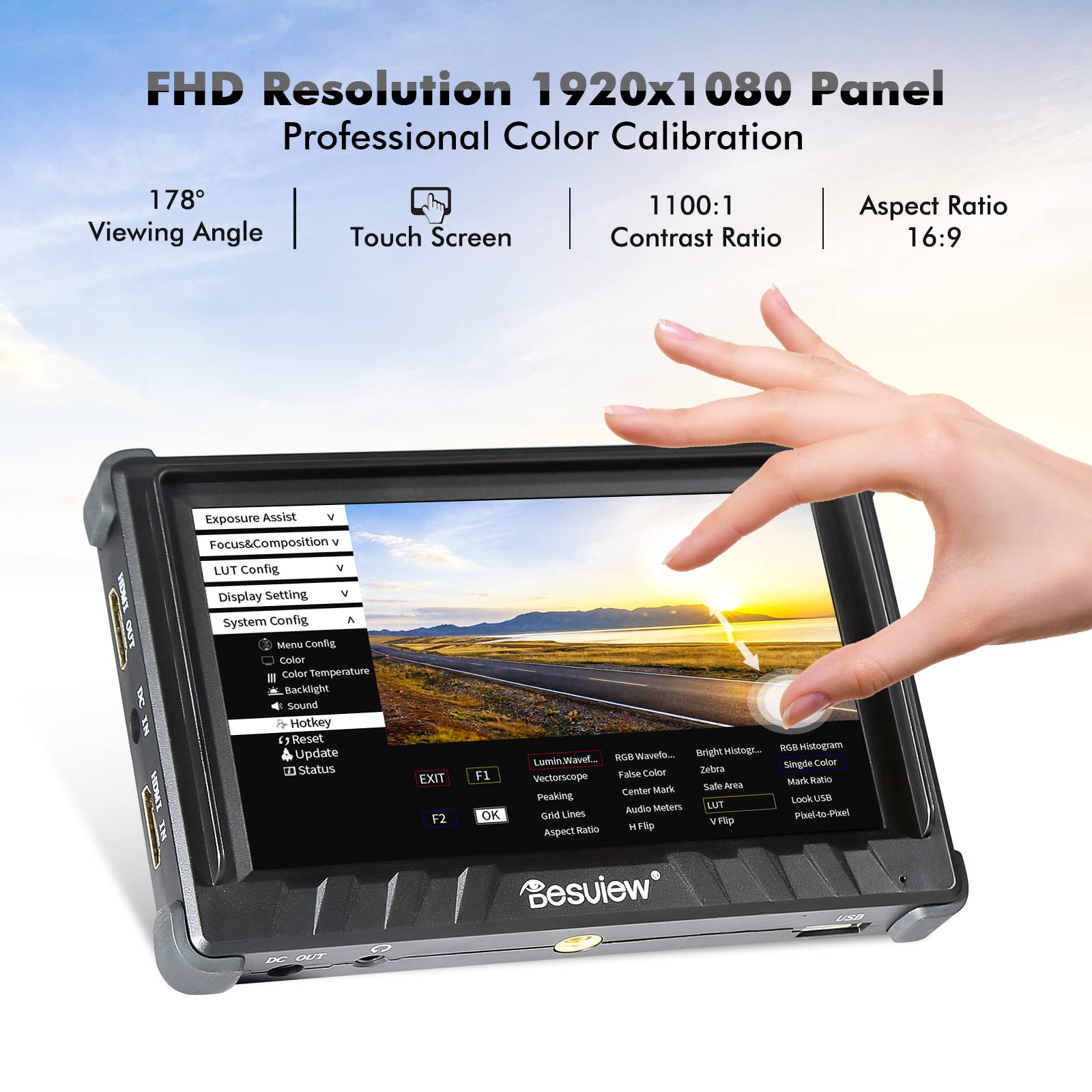 Desview P5Ii Camera Field Monitor, 5.5 Inch Touch Screen 4K Hdmi Camera Monitor With Hdr 3D Lut Waveform Vectorscope False Color